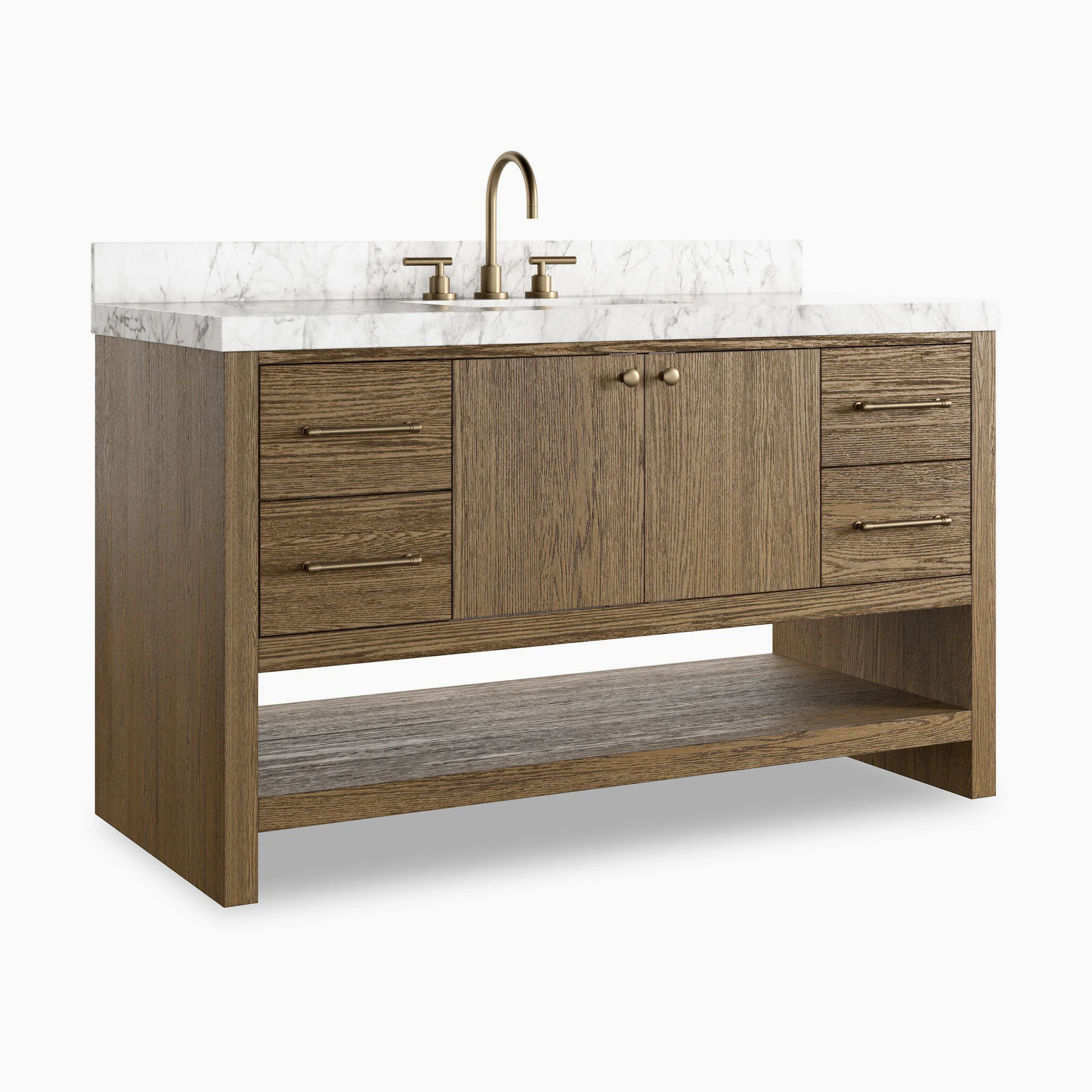 Maxine 55" Single Vanity in Washed Natural Veneer with Carrara Marble Top - Image 3
