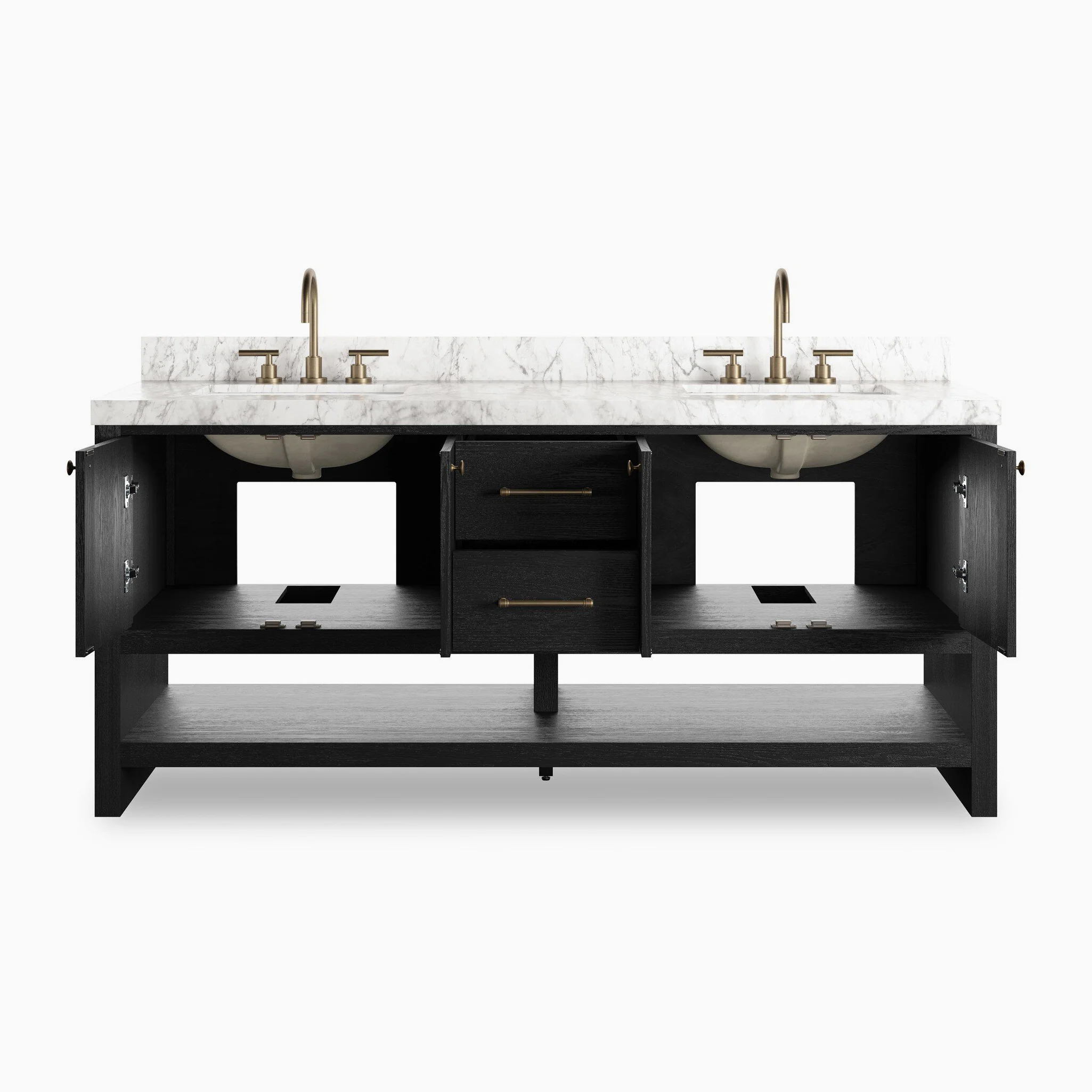 Maxine 72" Double Vanity in Black Wash Oak Veneer with Carrara Marble Top - Image 11