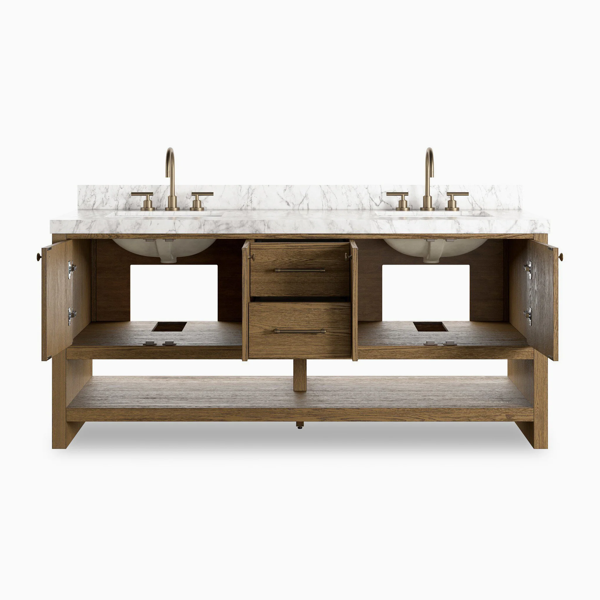 Maxine 72" Double Vanity in Washed Natural Veneer with Carrara Marble Top - Image 11
