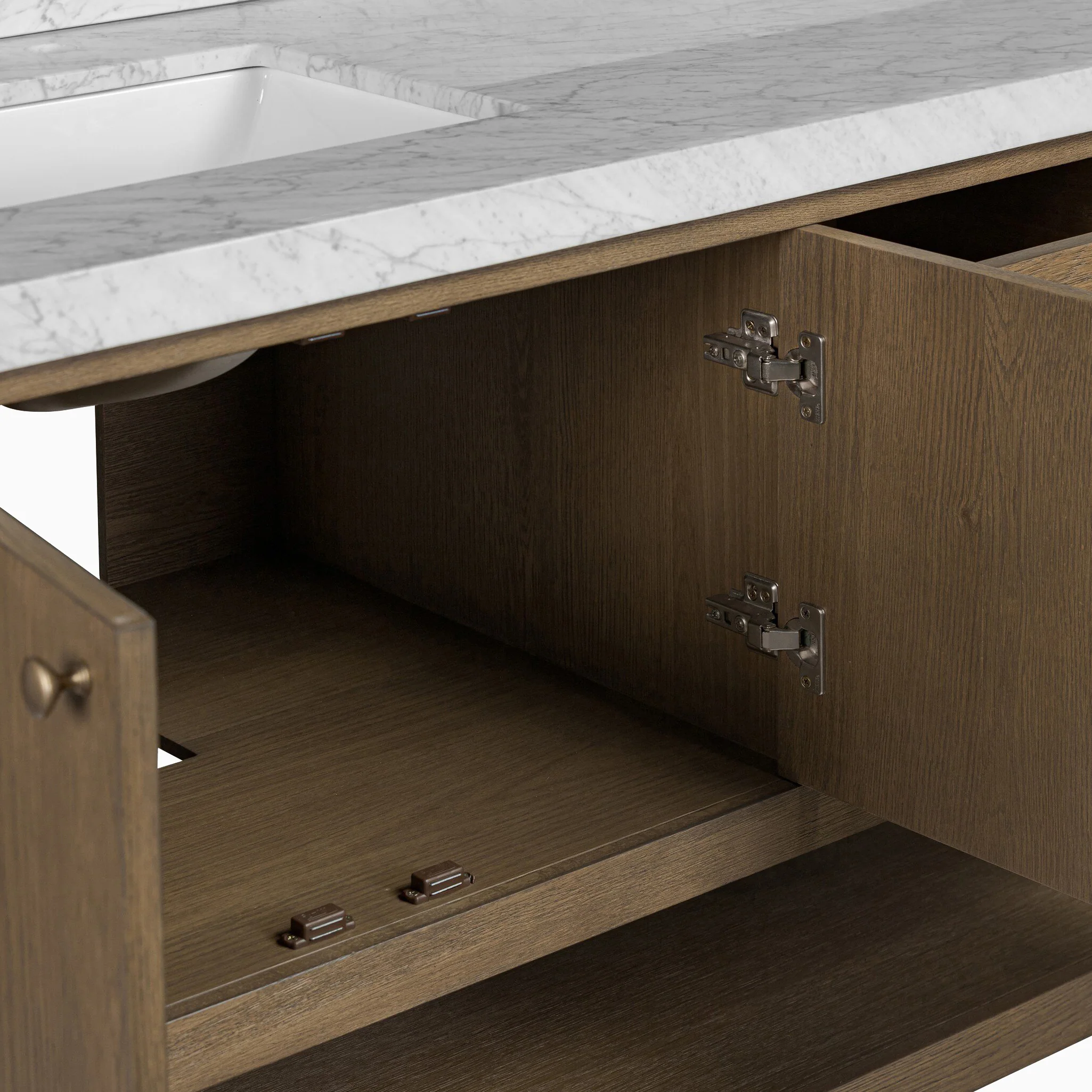 Maxine 72" Double Vanity in Washed Natural Veneer with Carrara Marble Top - Image 12