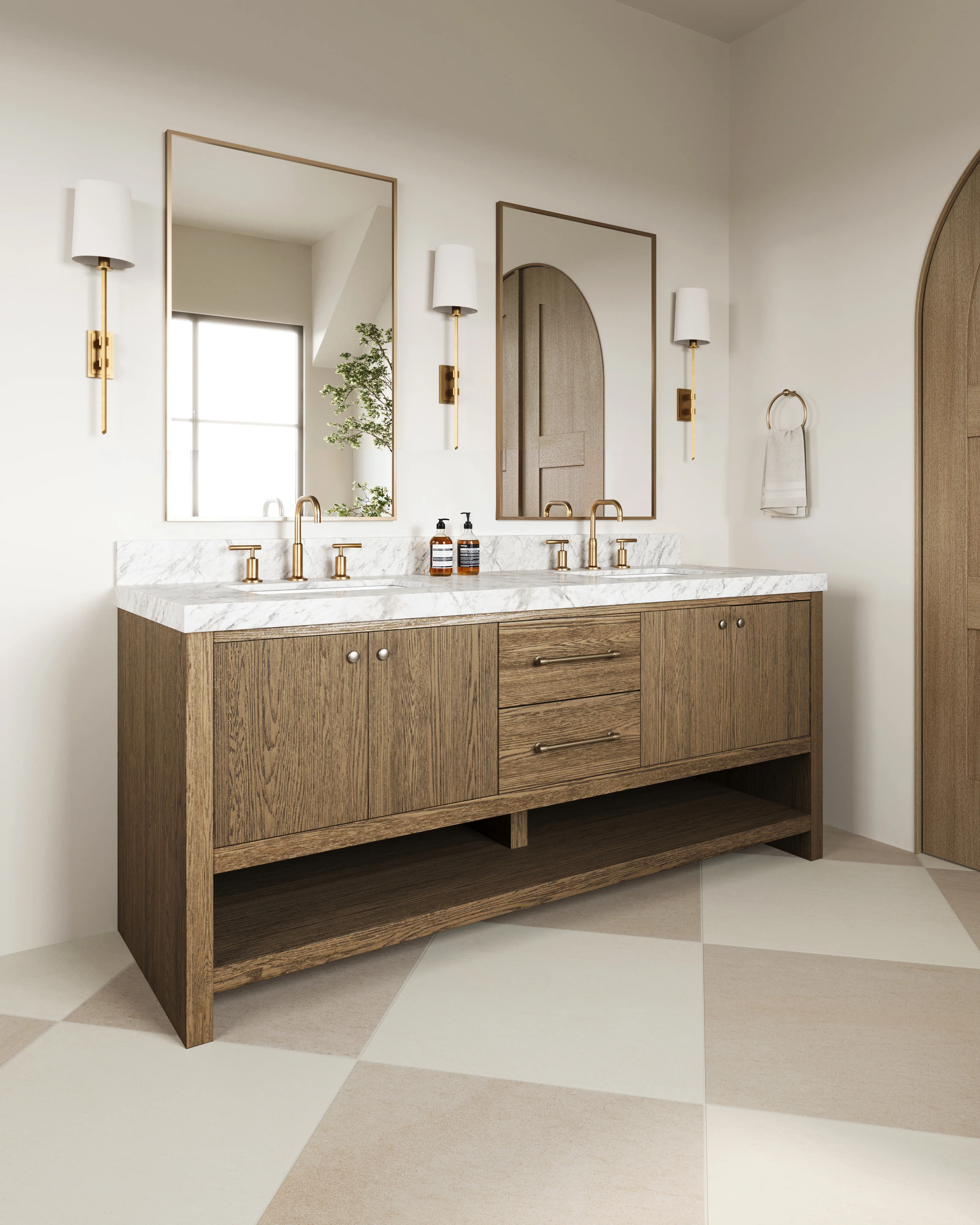 Maxine 72" Double Vanity in Washed Natural Veneer with Carrara Marble Top - Image 17