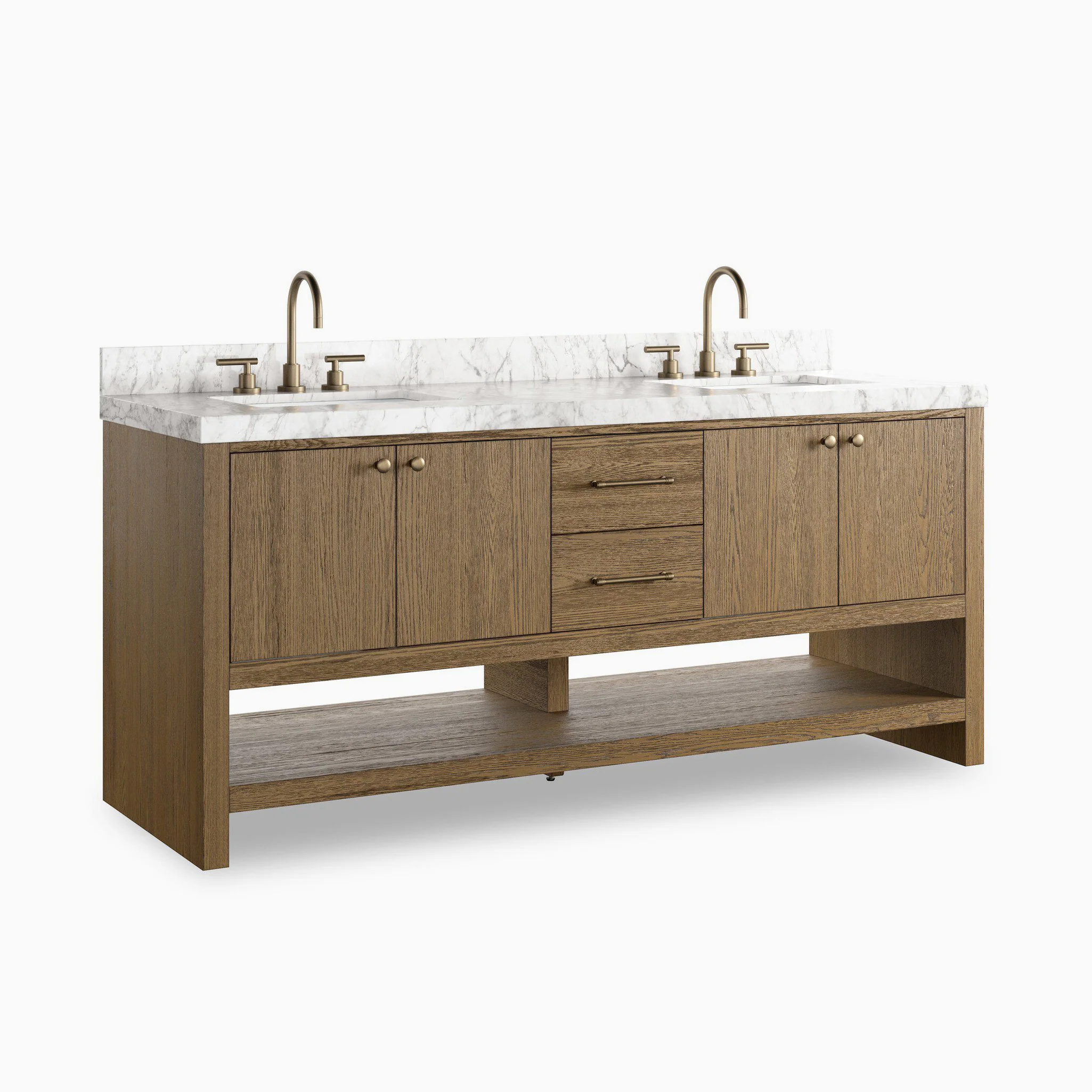 Maxine 72" Double Vanity in Washed Natural Veneer with Carrara Marble Top - Image 3