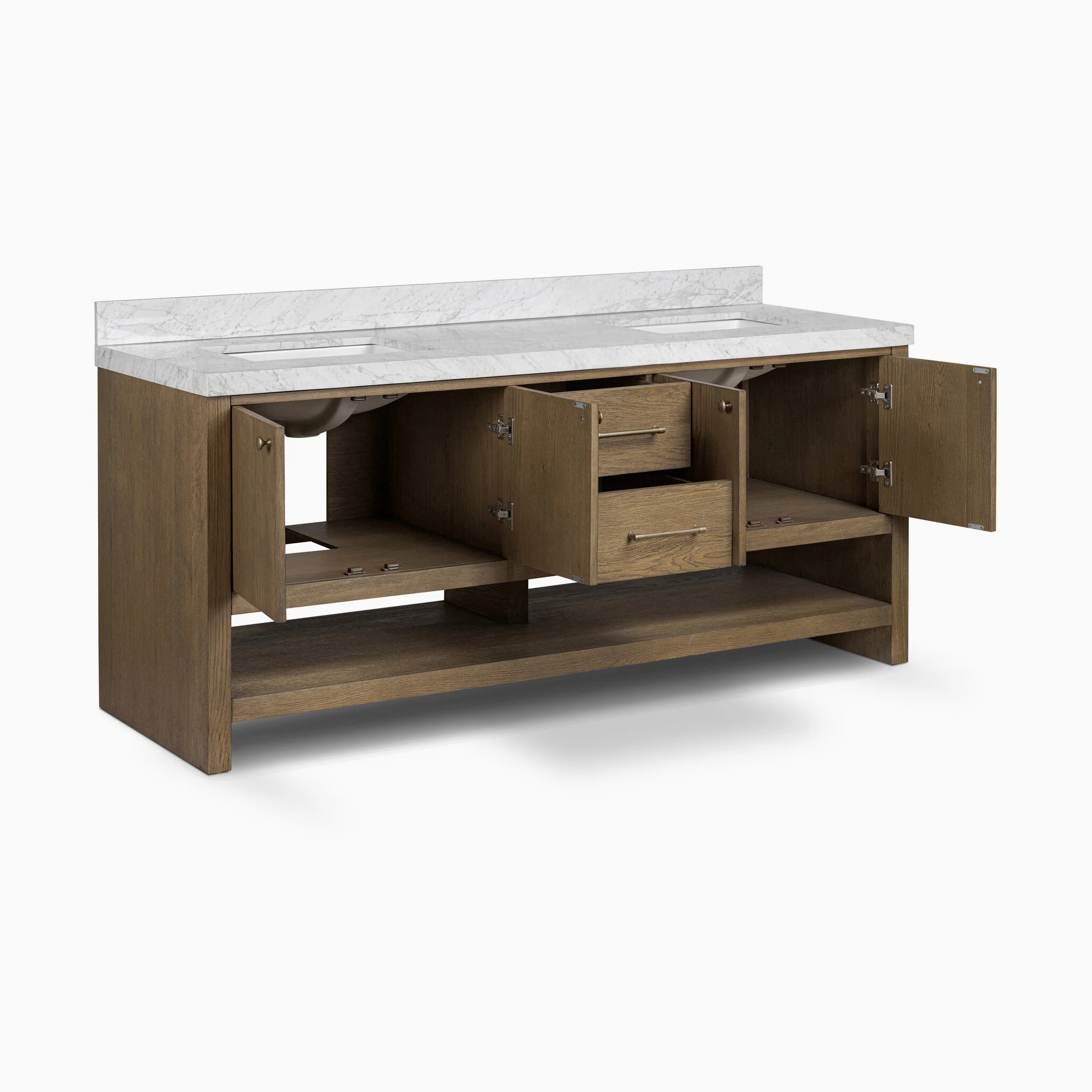 Maxine 72" Double Vanity in Washed Natural Veneer with Carrara Marble Top - Image 7