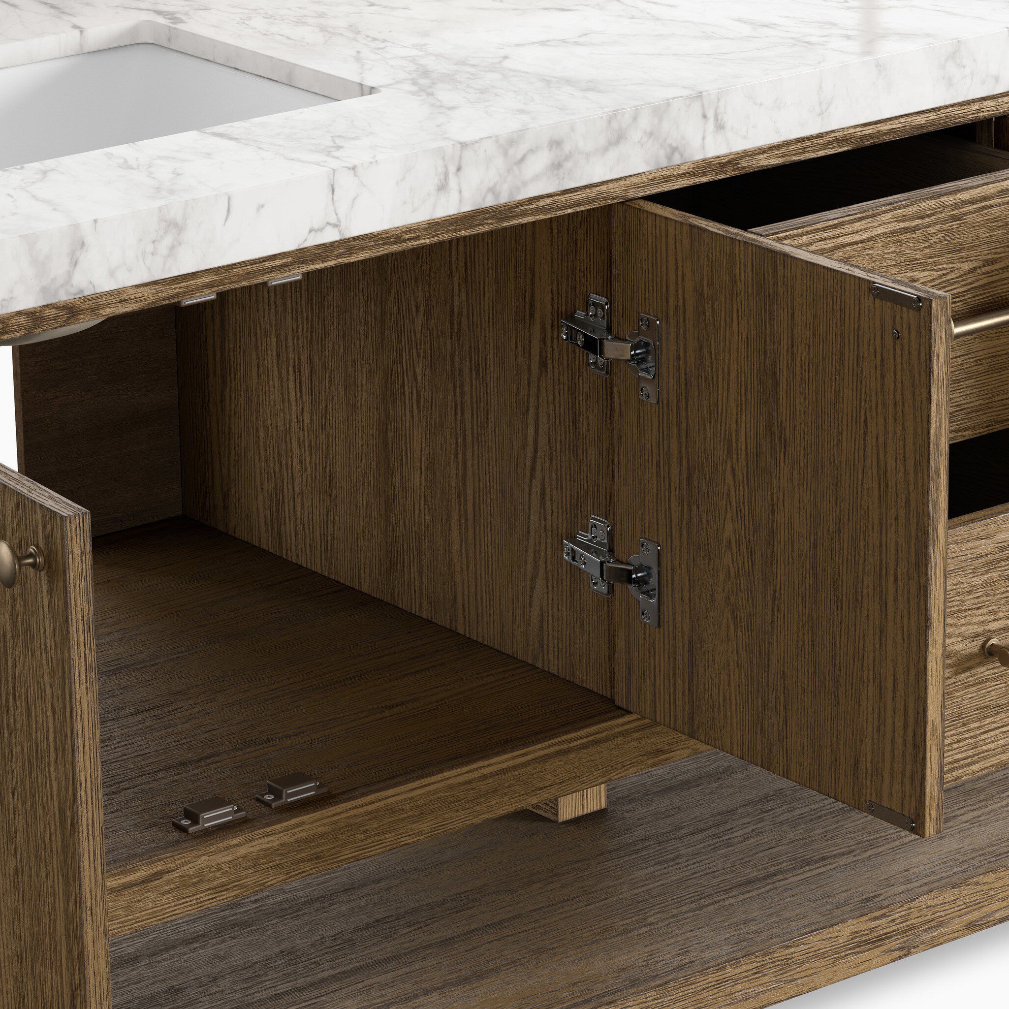Maxine 72" Double Vanity in Washed Natural Veneer with Carrara Marble Top - Image 9