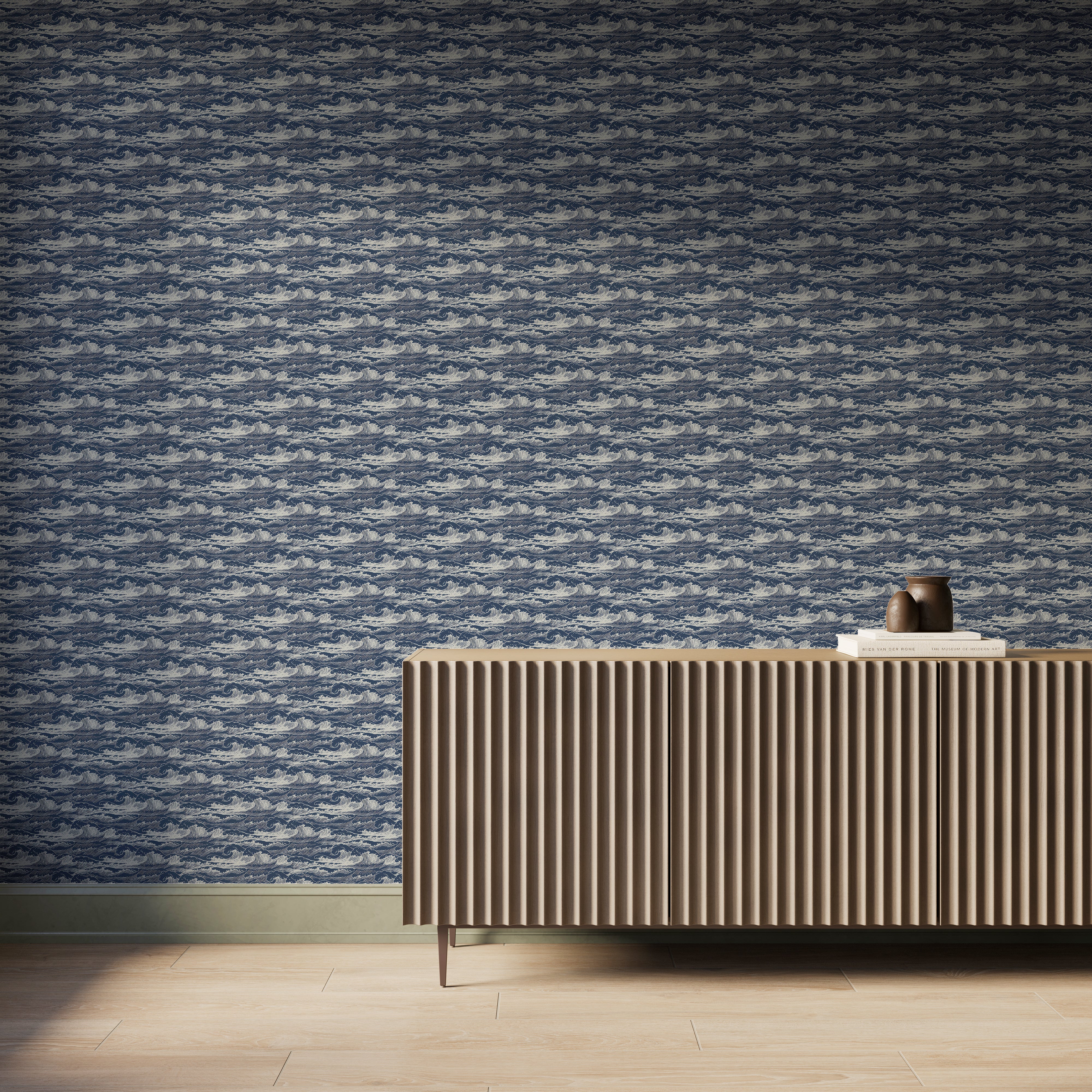 Newport Wallpaper in Navy I, 52" x 132" - Image 2