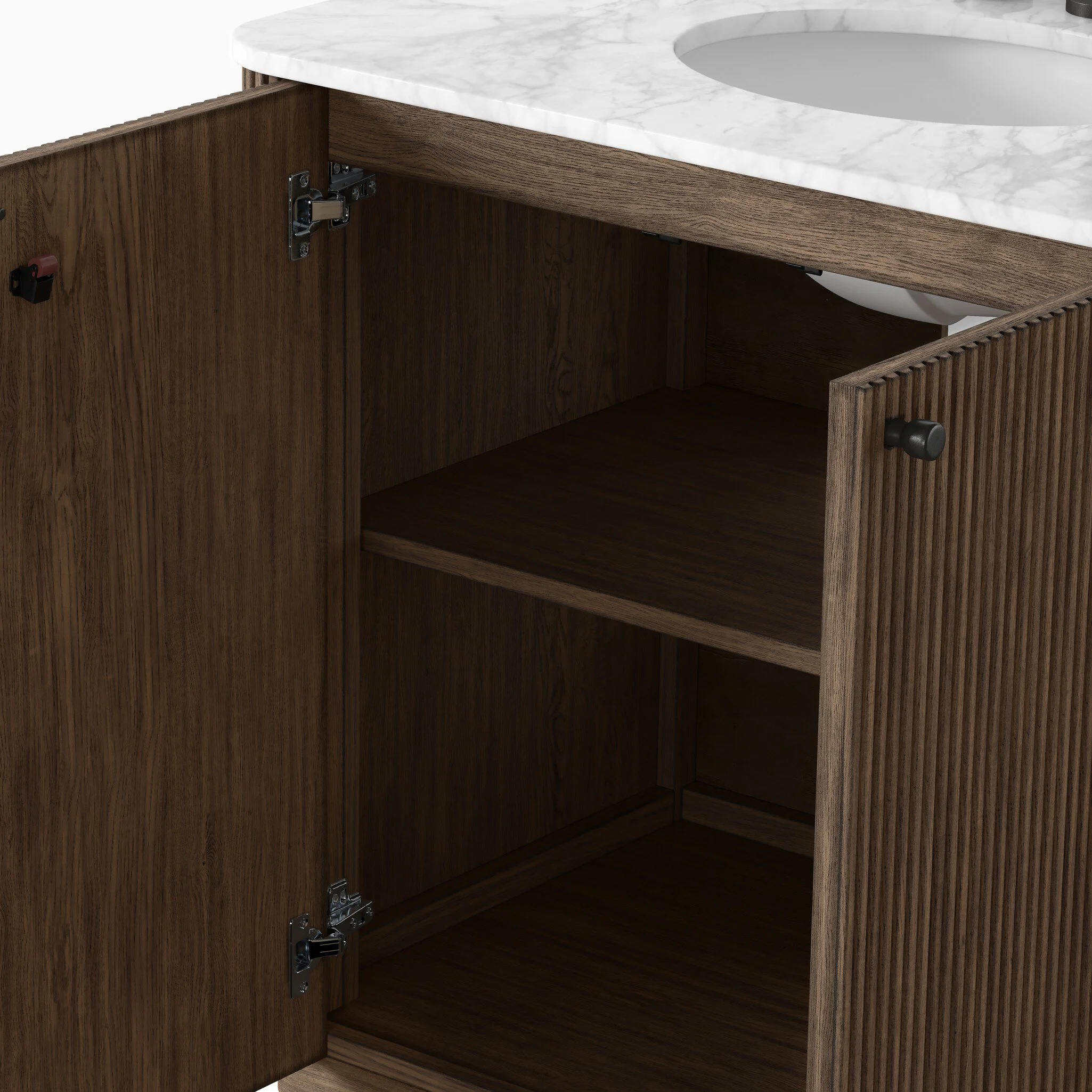 Nina 36" Single Vanity in Satin Espresso Oak Veneer with Carrara Marble Top - Image 7