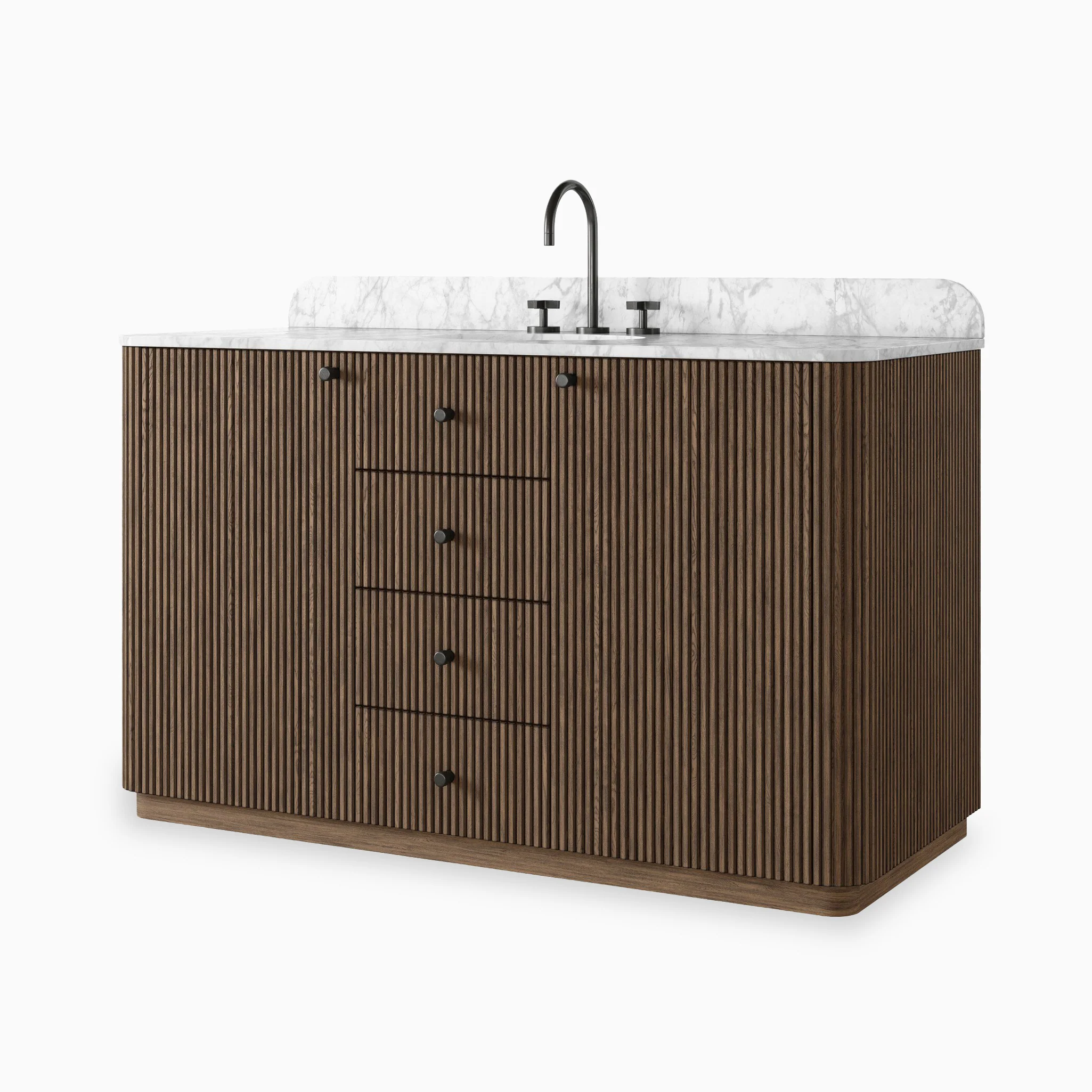 Nina 55" Single Vanity in Satin Espresso Oak Veneer with Carrara Marble Top - Image 2