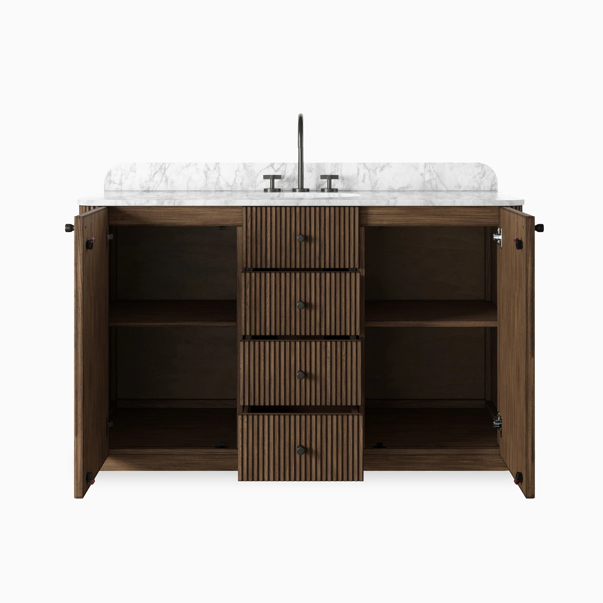 Nina 55" Single Vanity in Satin Espresso Oak Veneer with Carrara Marble Top - Image 4