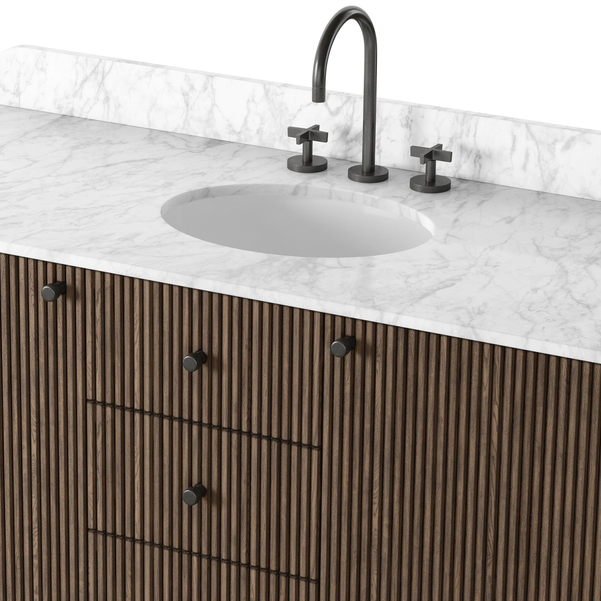 Nina 55" Single Vanity in Satin Espresso Oak Veneer with Carrara Marble Top - Image 6