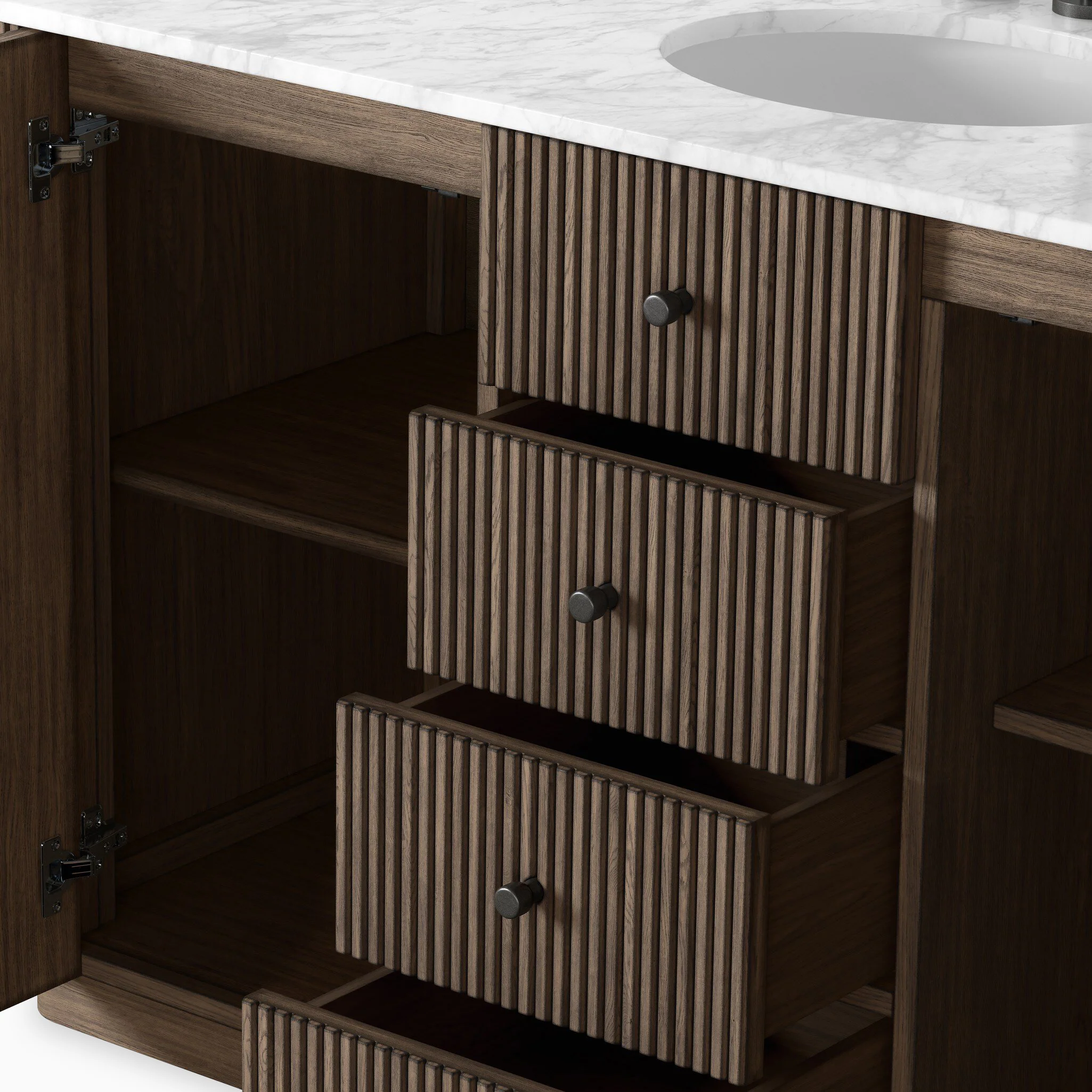 Nina 55" Single Vanity in Satin Espresso Oak Veneer with Carrara Marble Top - Image 7