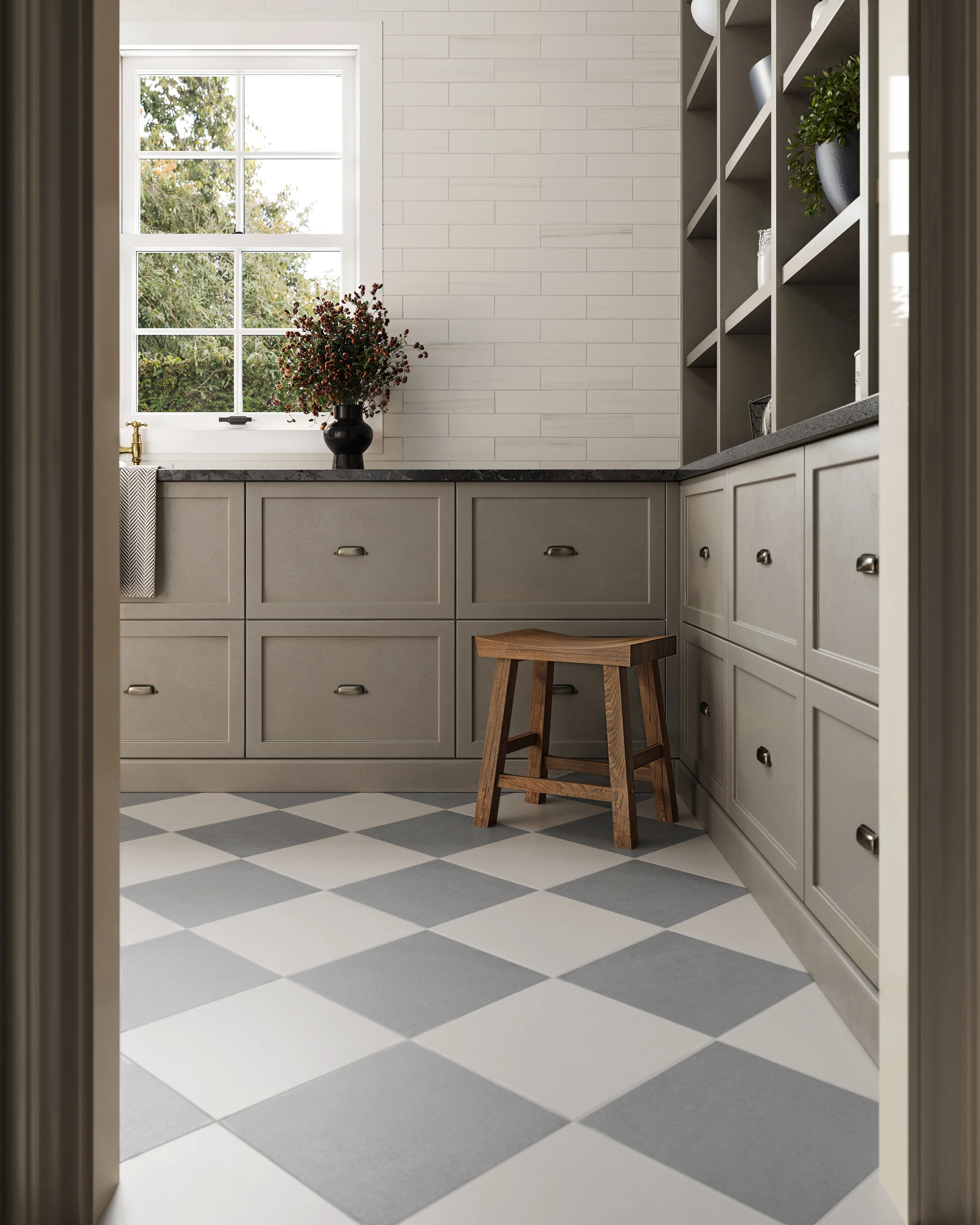 Palmer 12x12 Checkerboard Matte Porcelain Tile in White and Grey - Image 8