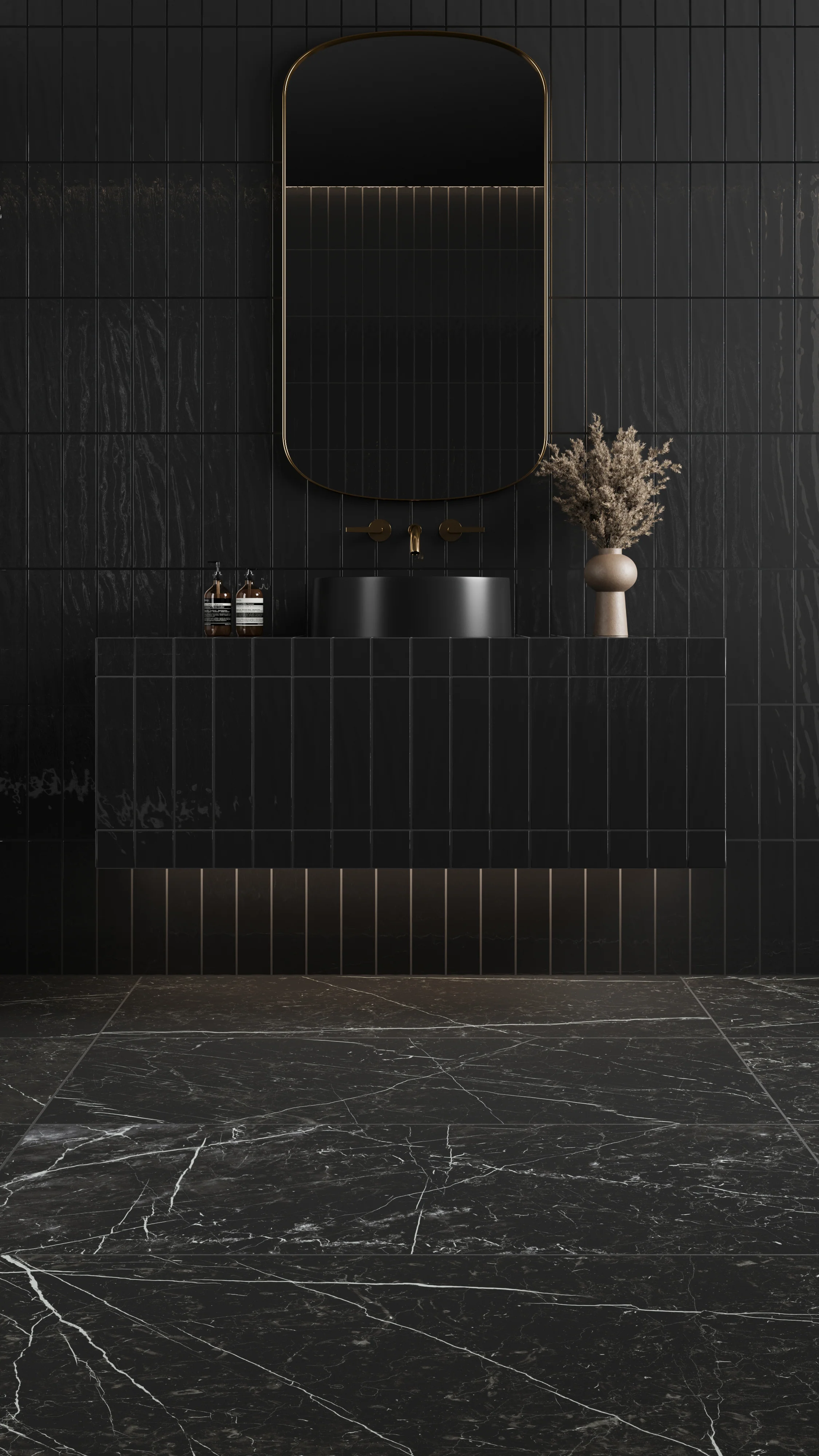 Palmer 3x12 Glossy Porcelain Tile in Nero - Image 2