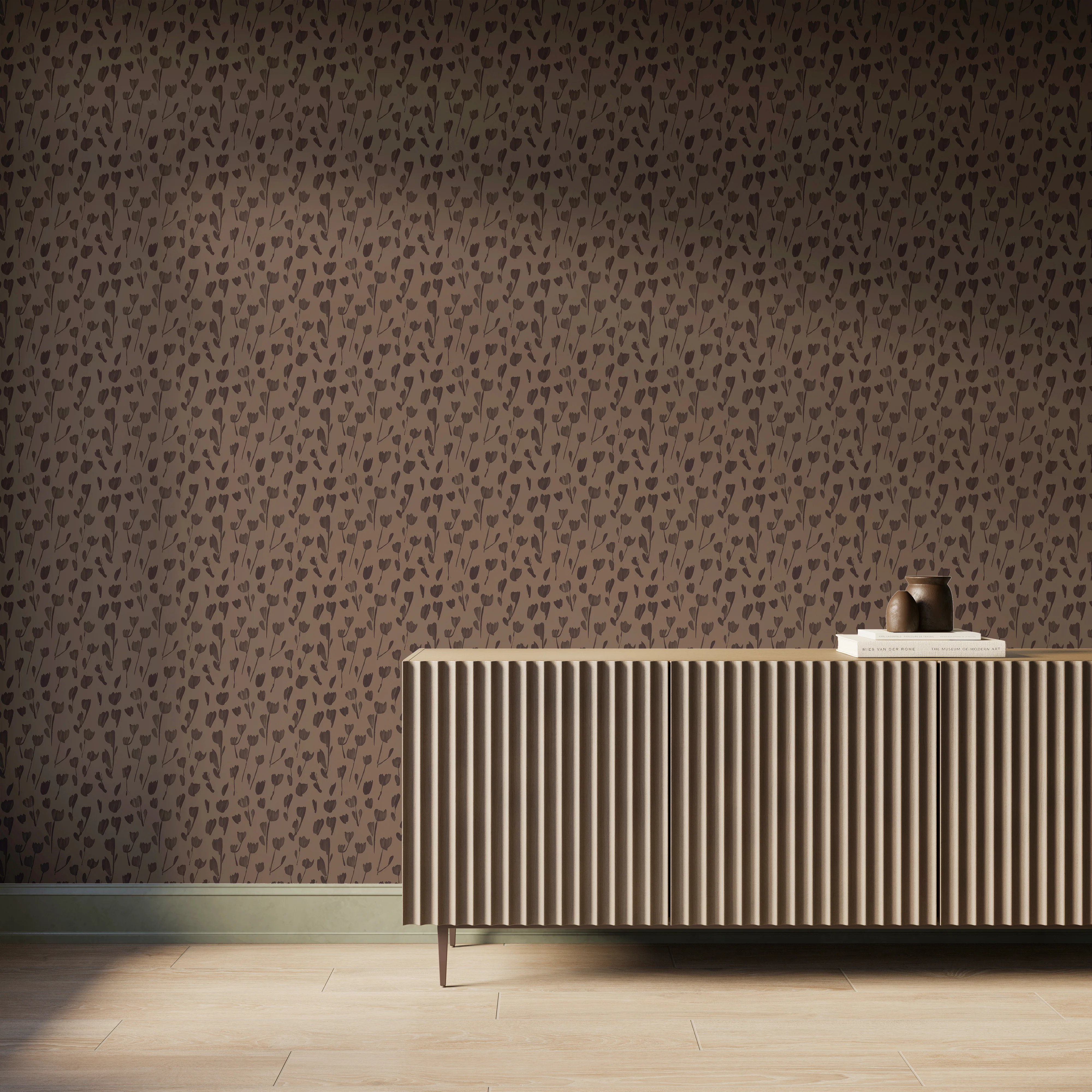 Petaline Wallpaper in Black/Tan I, 52" x 132" - Image 2