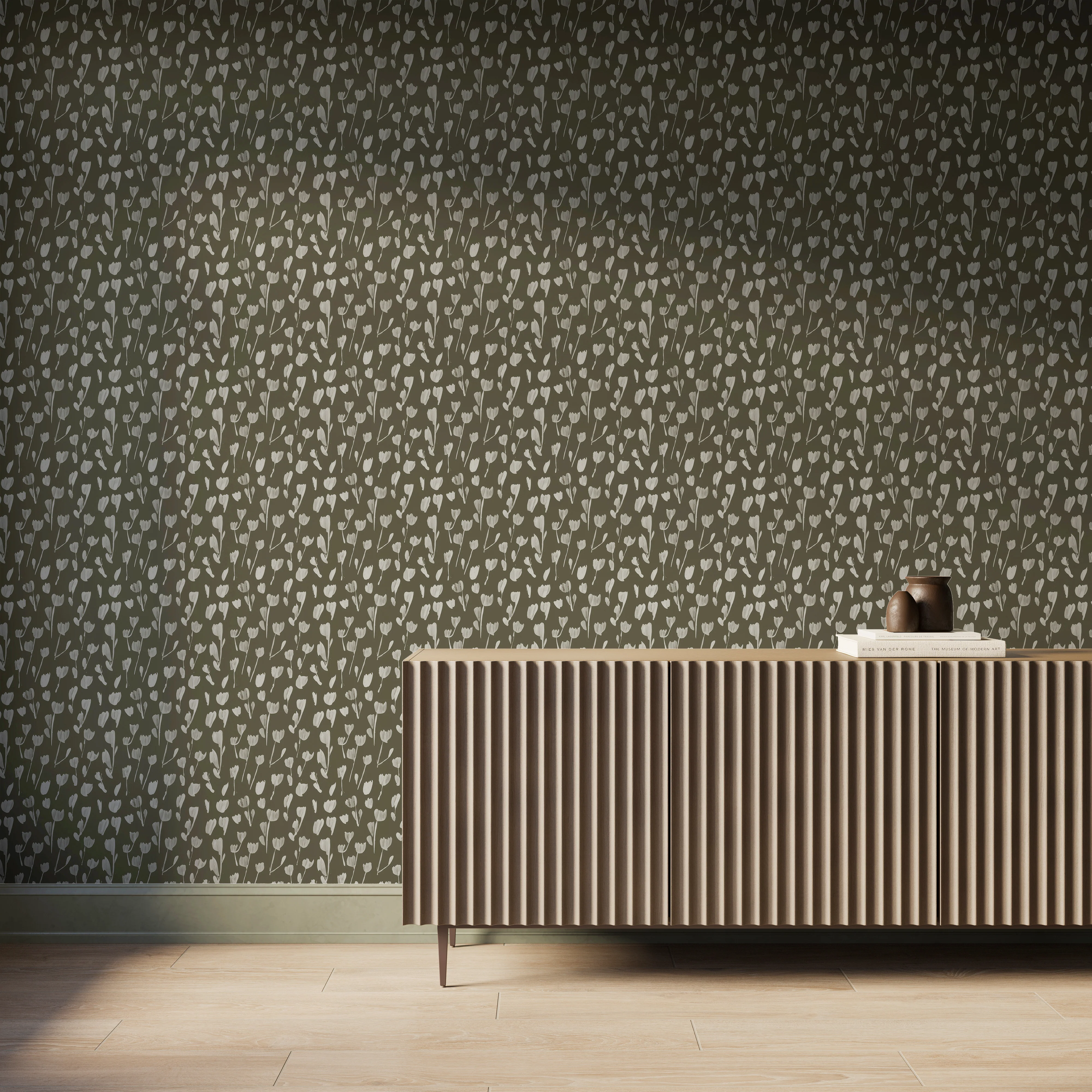 Petaline Wallpaper in Olive II, 52" x 132" - Image 2