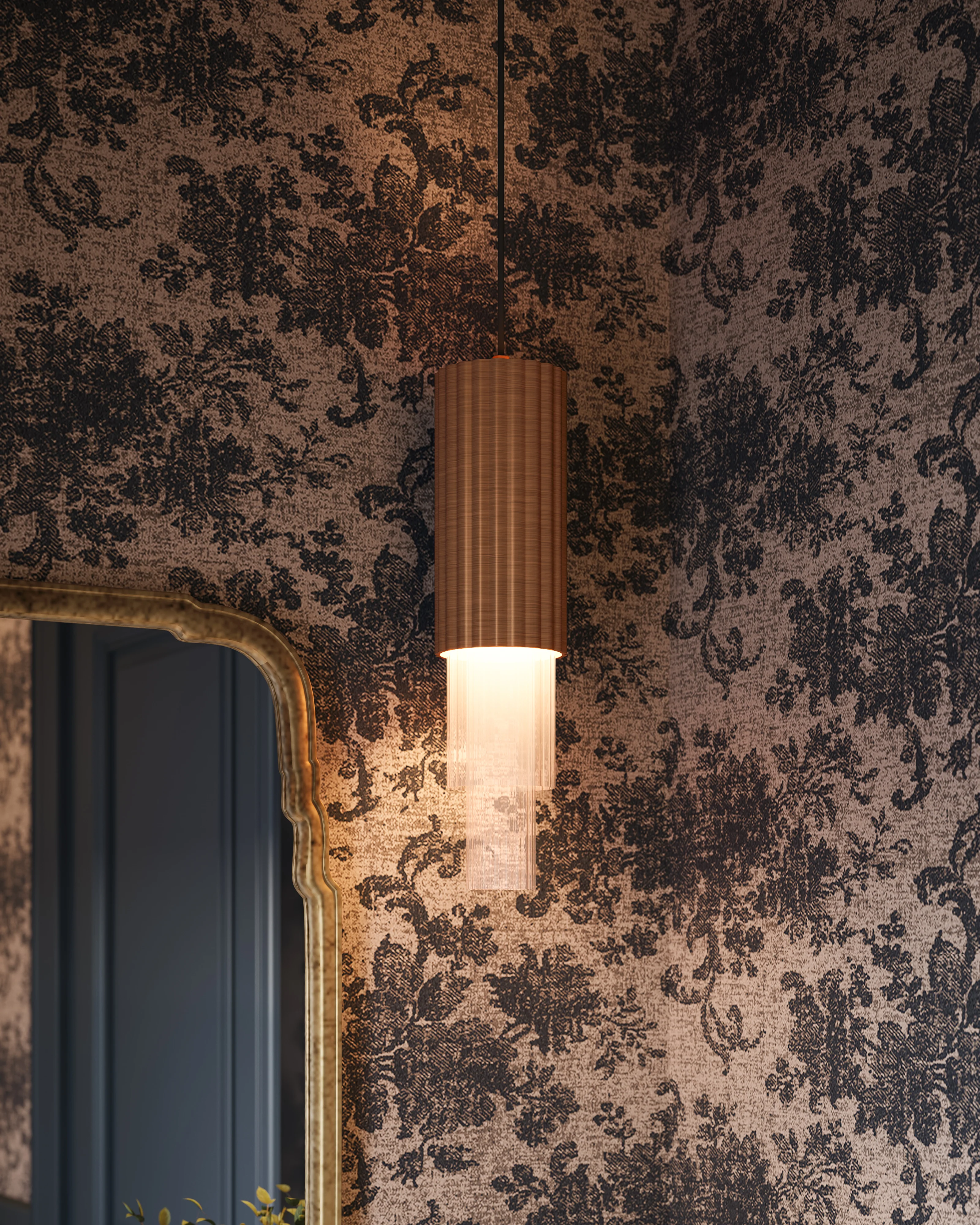 Pierson 4" LED Pendant in Aged Gold/Clear Ribbed Glass - Image 2