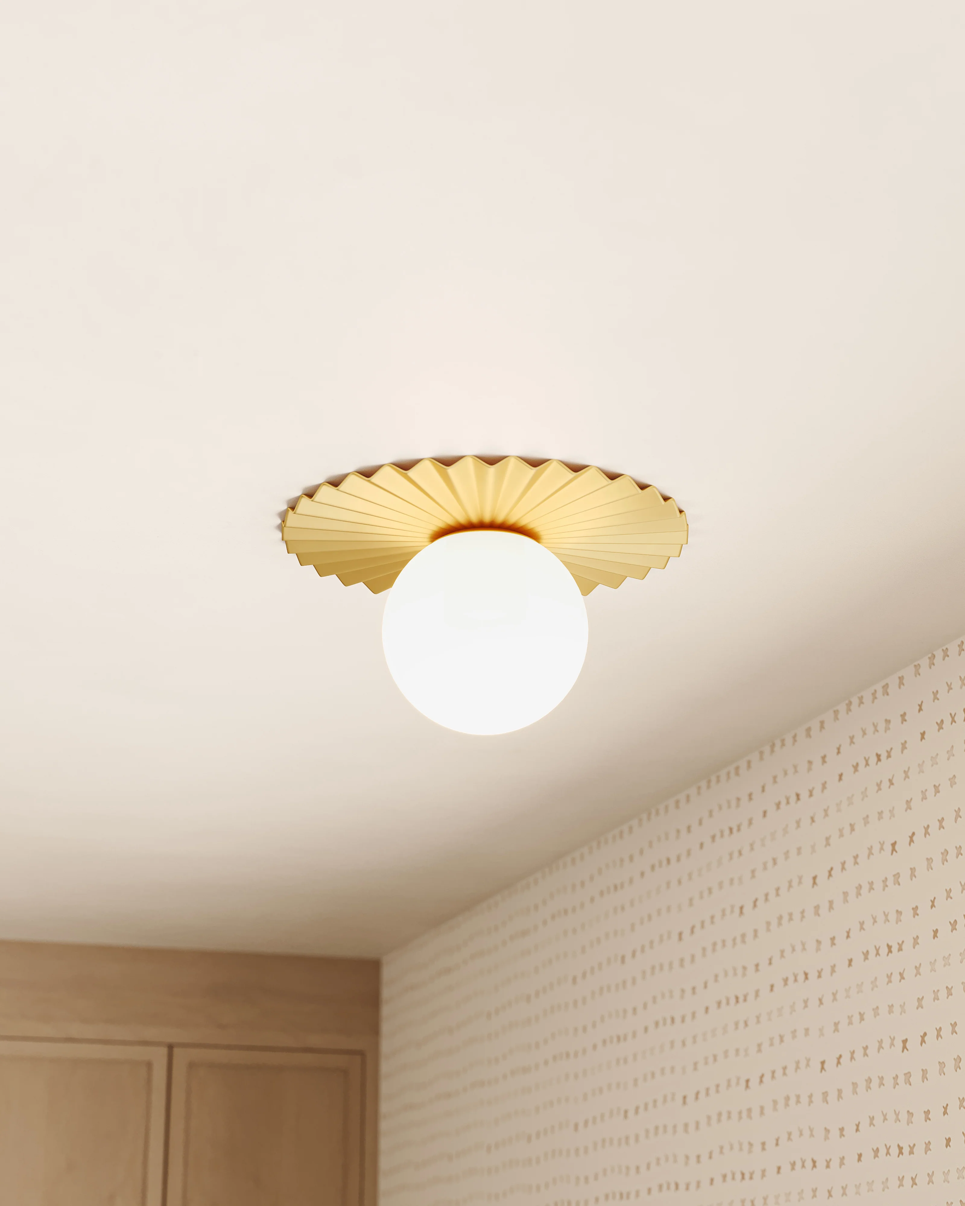 Priya 14" 1 Light Flush Mount in Brushed Gold/Opal Matte Glass - Image 8
