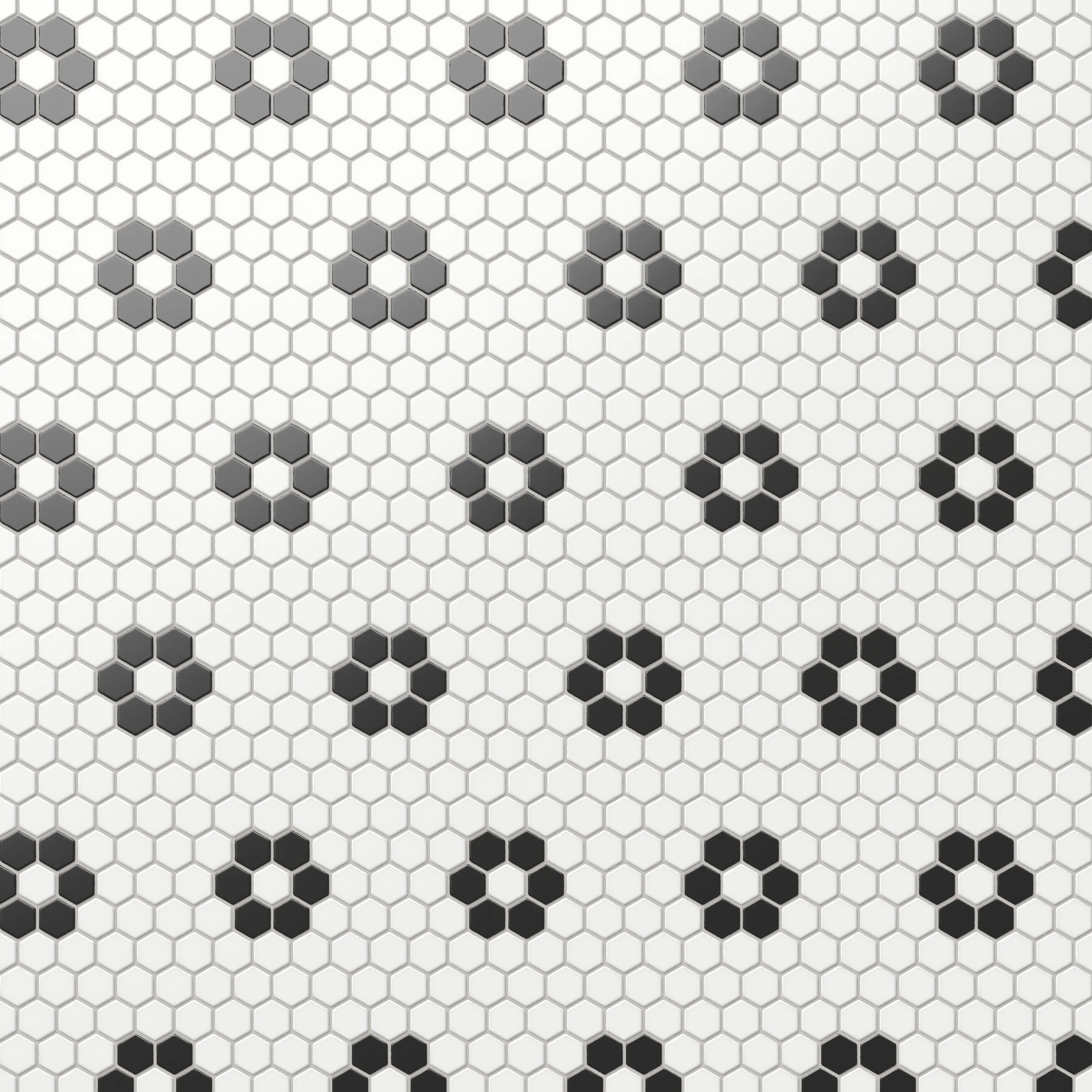 Quinn 12x12 Matte Porcelain 1x1 Hexagon Mosaic Tile in Black & White Flower - Image 5