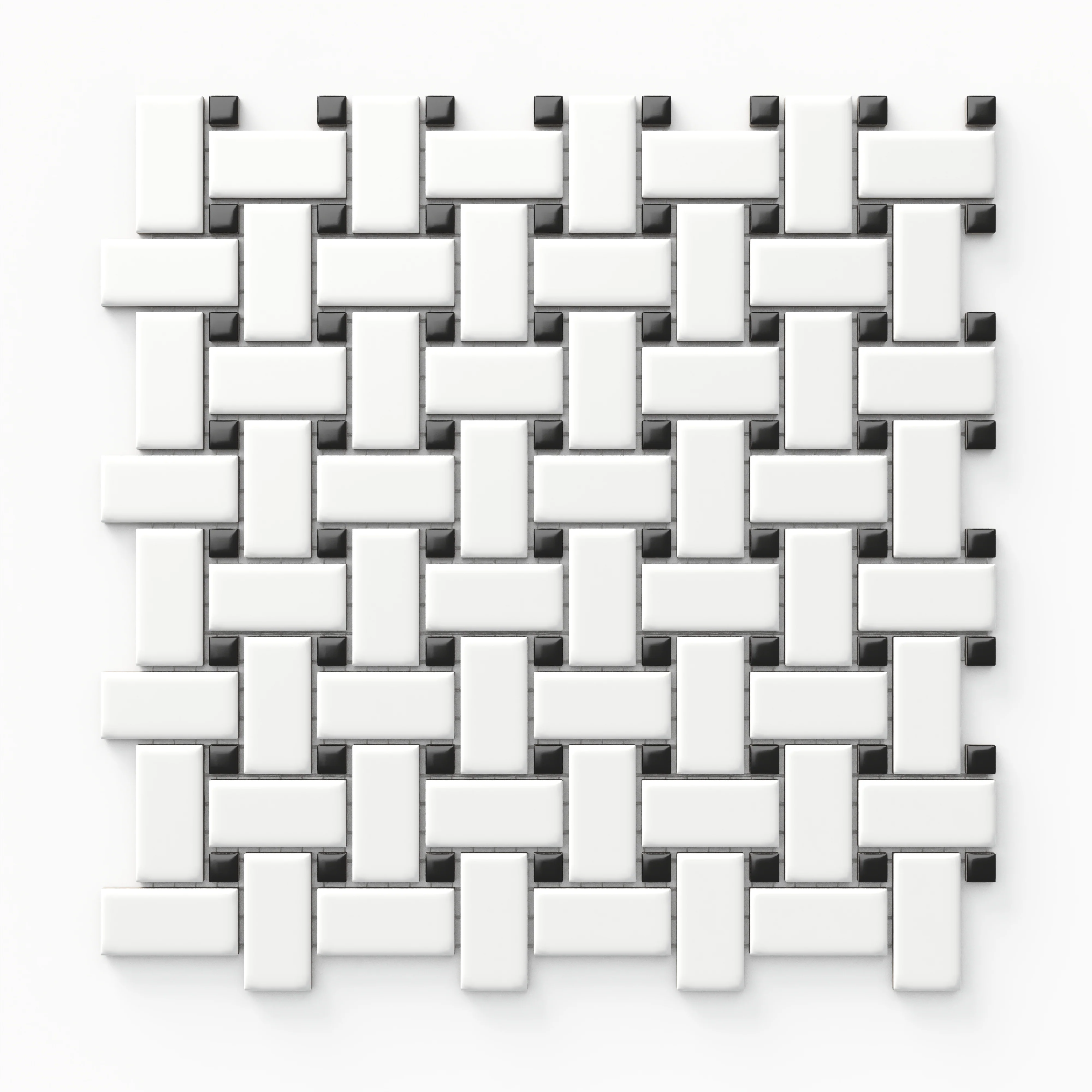 Quinn 12x12 Matte Porcelain Basket Weave Mosaic Tile in Black & White