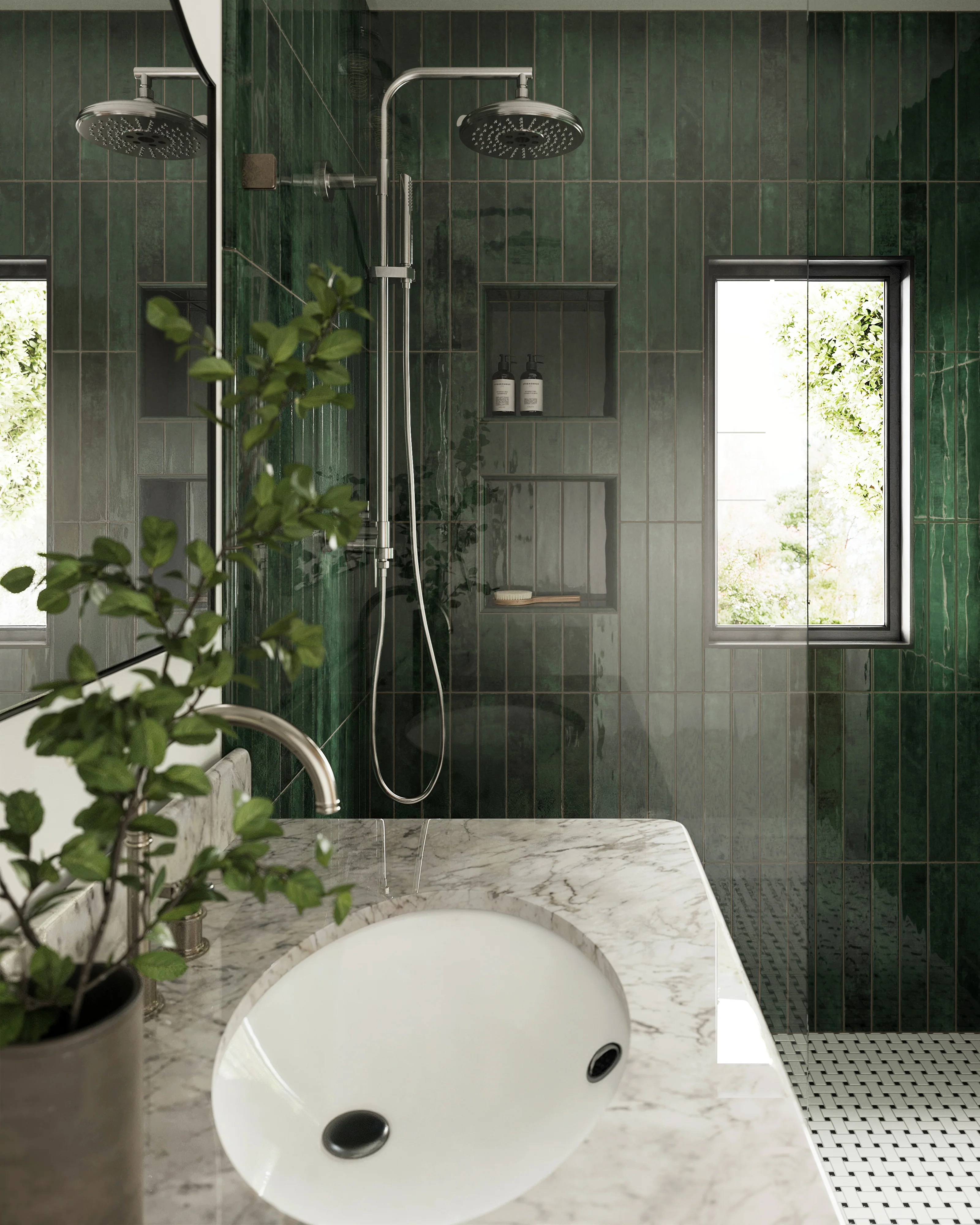 Quinn 12x12 Matte Porcelain Basket Weave Mosaic Tile in Black & White - Image 6