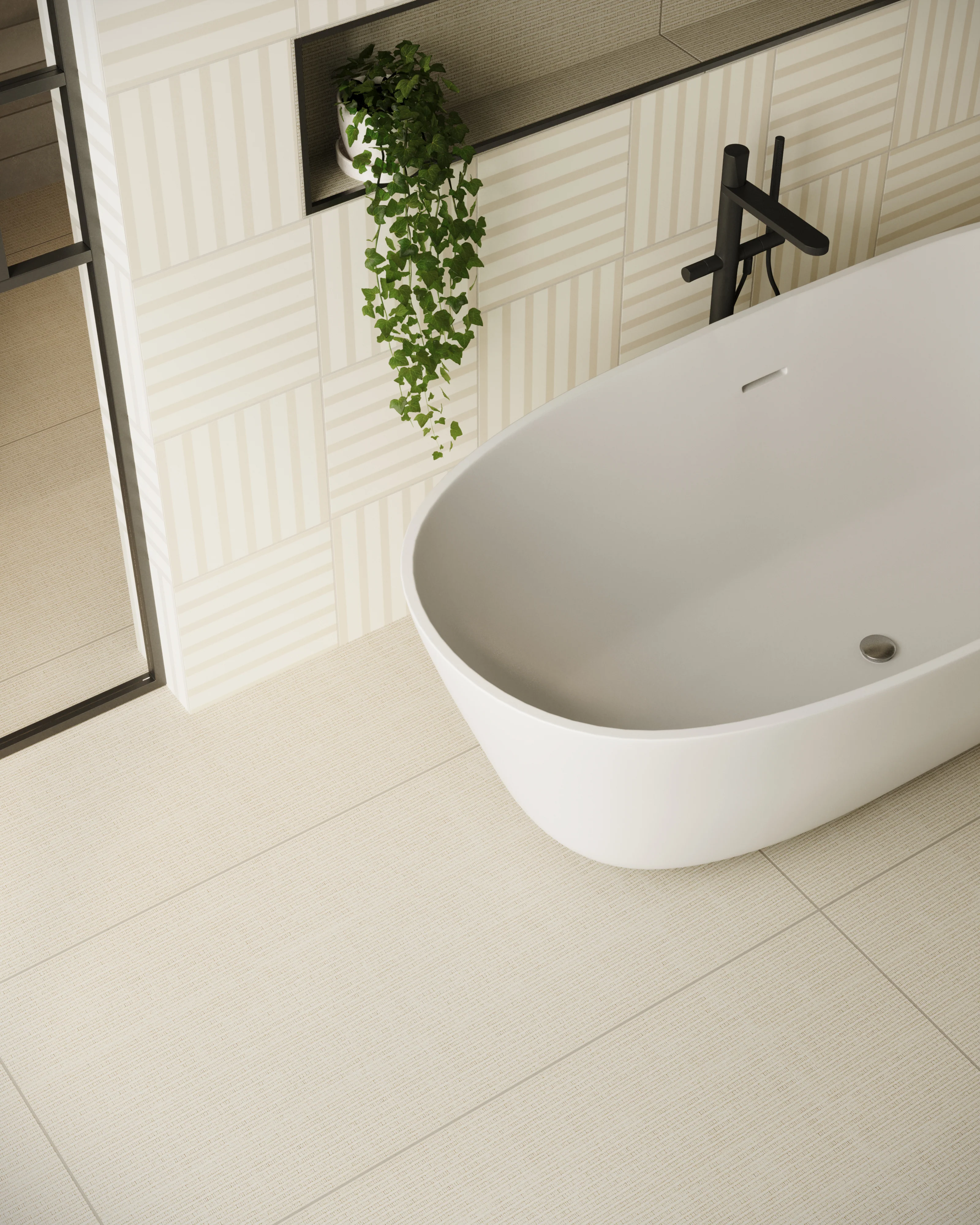 Riley 24x48 Matte Porcelain Tile in Woven Pattern Cream - Image 2