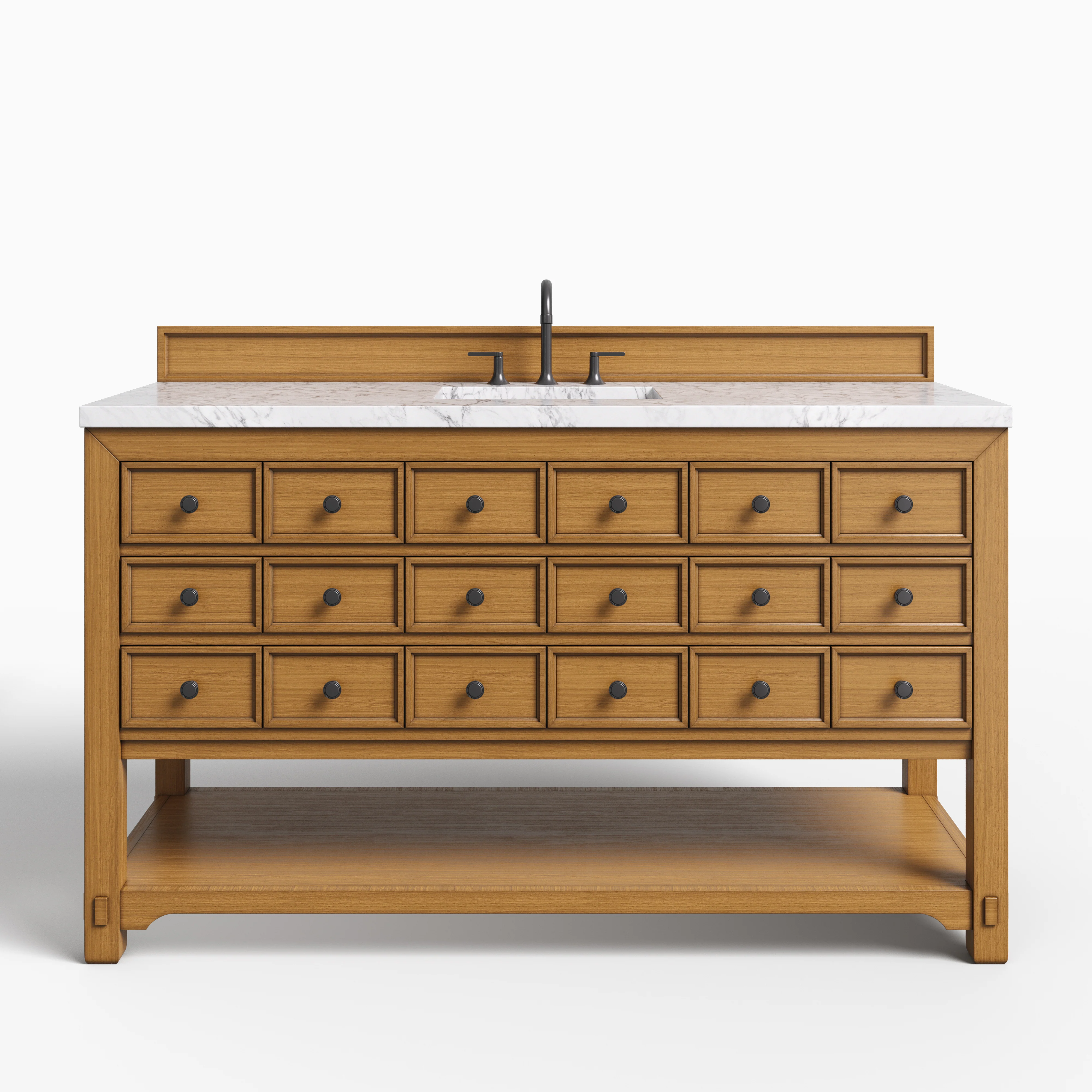 Rosalie 60" Single Vanity in Amber Birch with 3 cm Carrara Marble Top