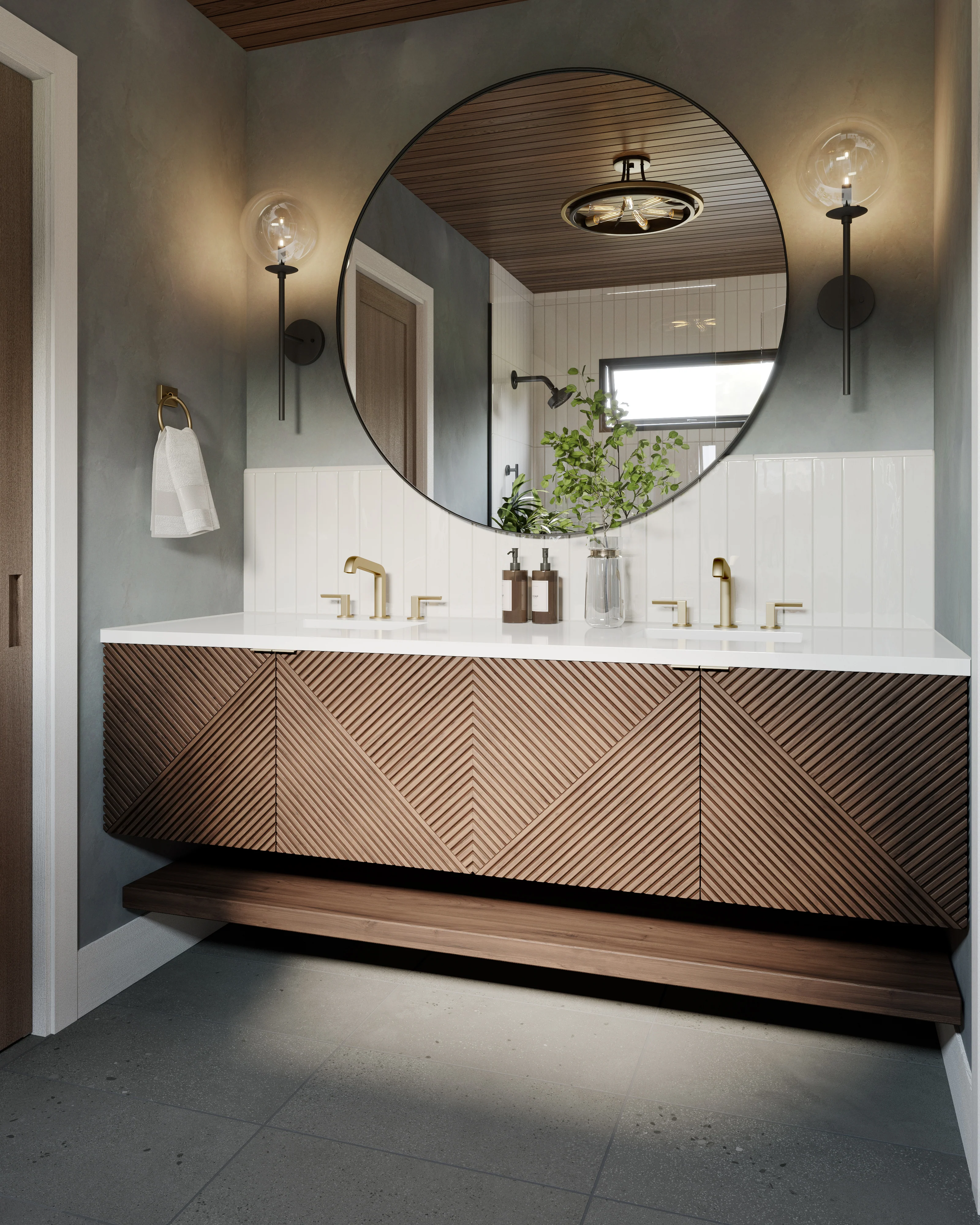 Royce 72" Double Vanity in Chestnut with 3 cm White Zeus Quartz Top - Image 2