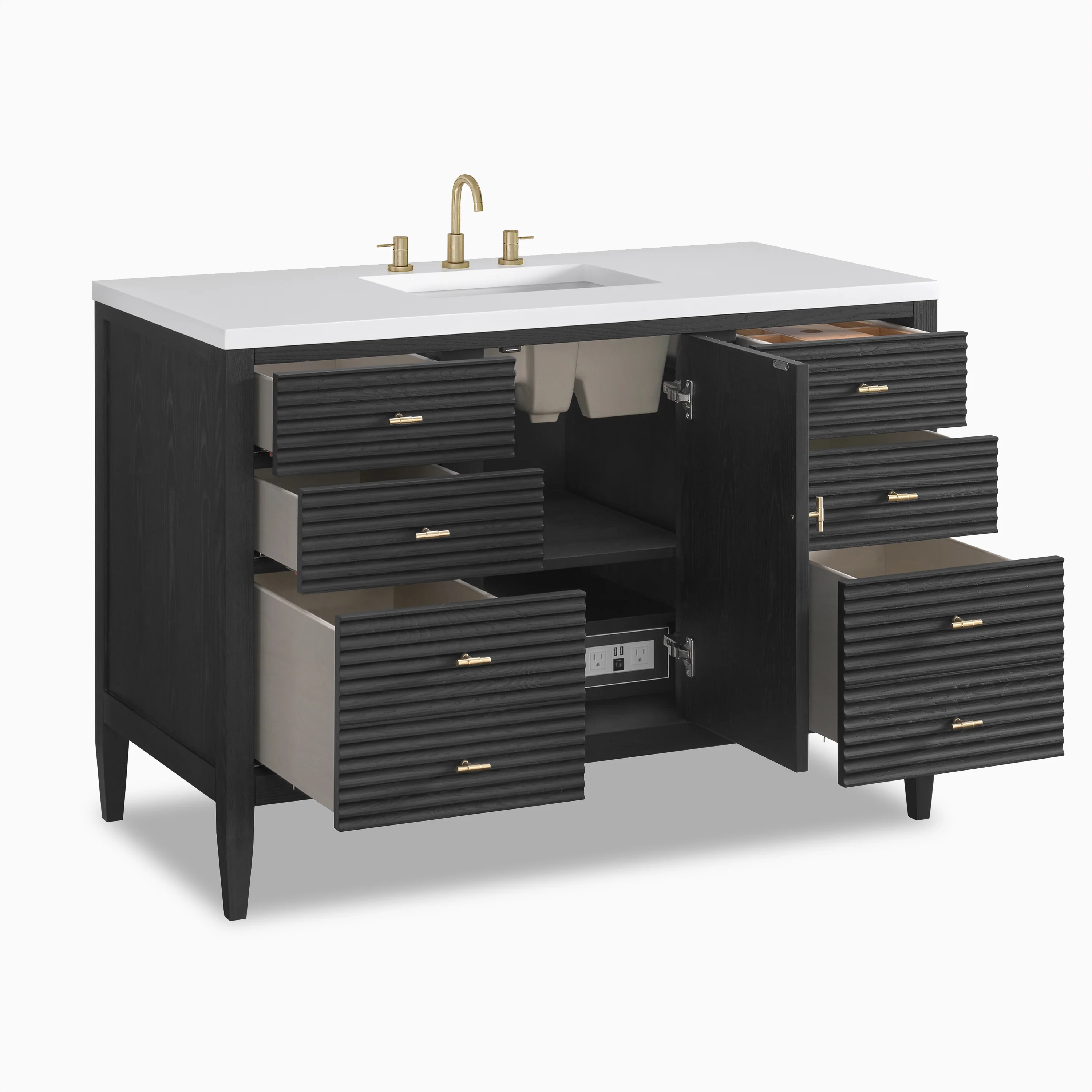 Sasha 48" Single Vanity in Carbon Oak with 3 cm White Zeus Quartz Top - Image 3