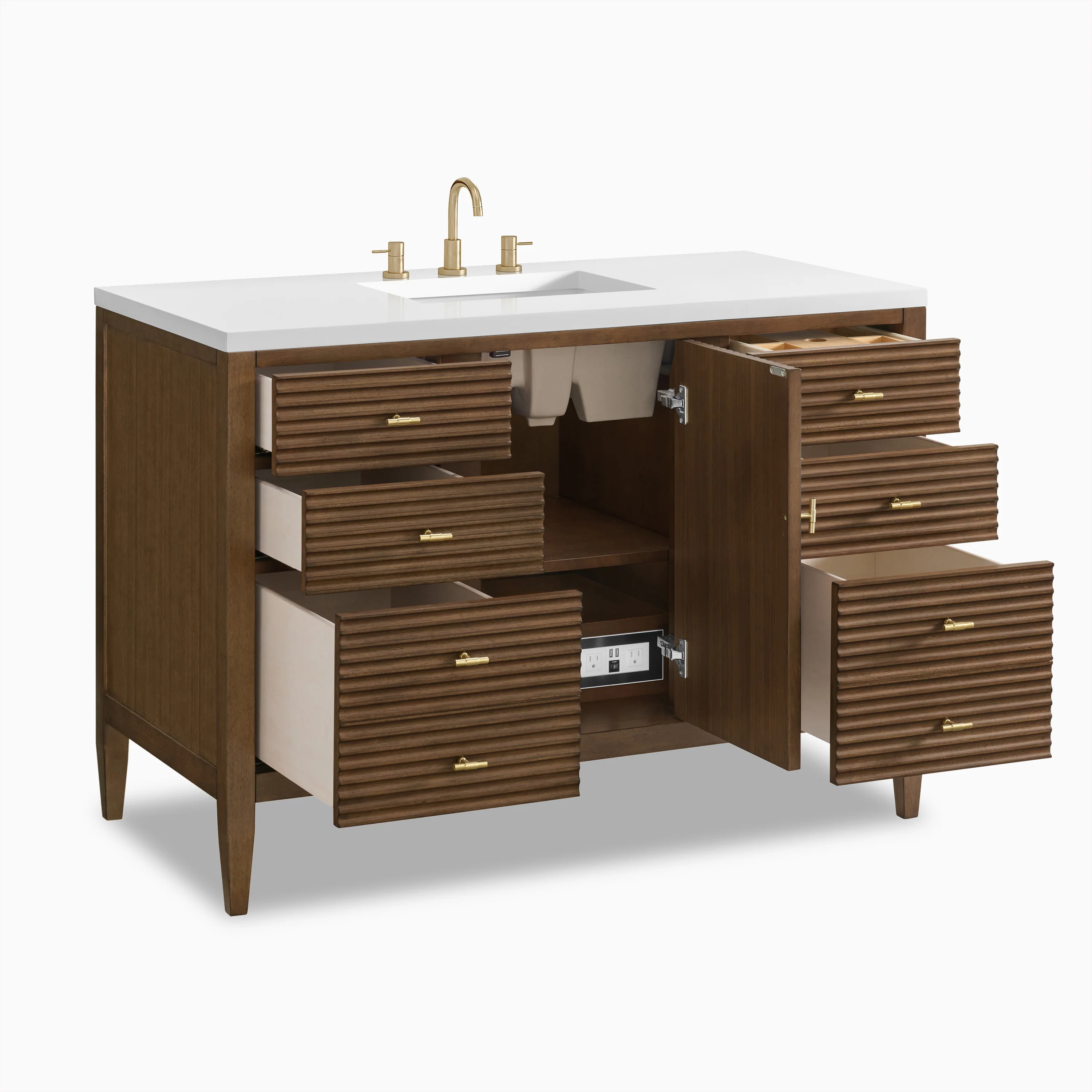 Sasha 48" Single Vanity in Mid Century Walnut with 3 cm White Zeus Quartz Top - Image 4