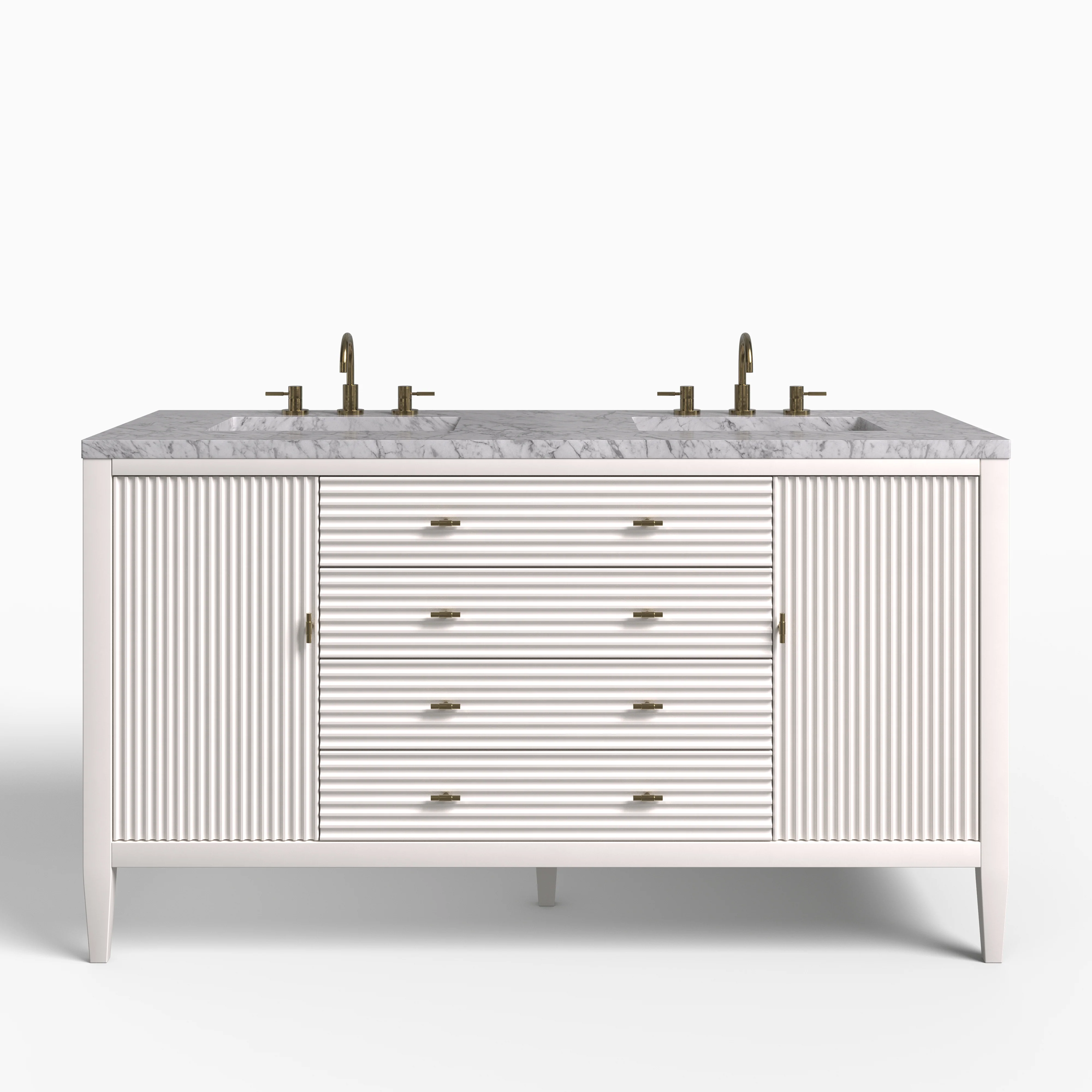 Sasha 60" Double Vanity in Bright White with 3 cm Carrara White Marble Top