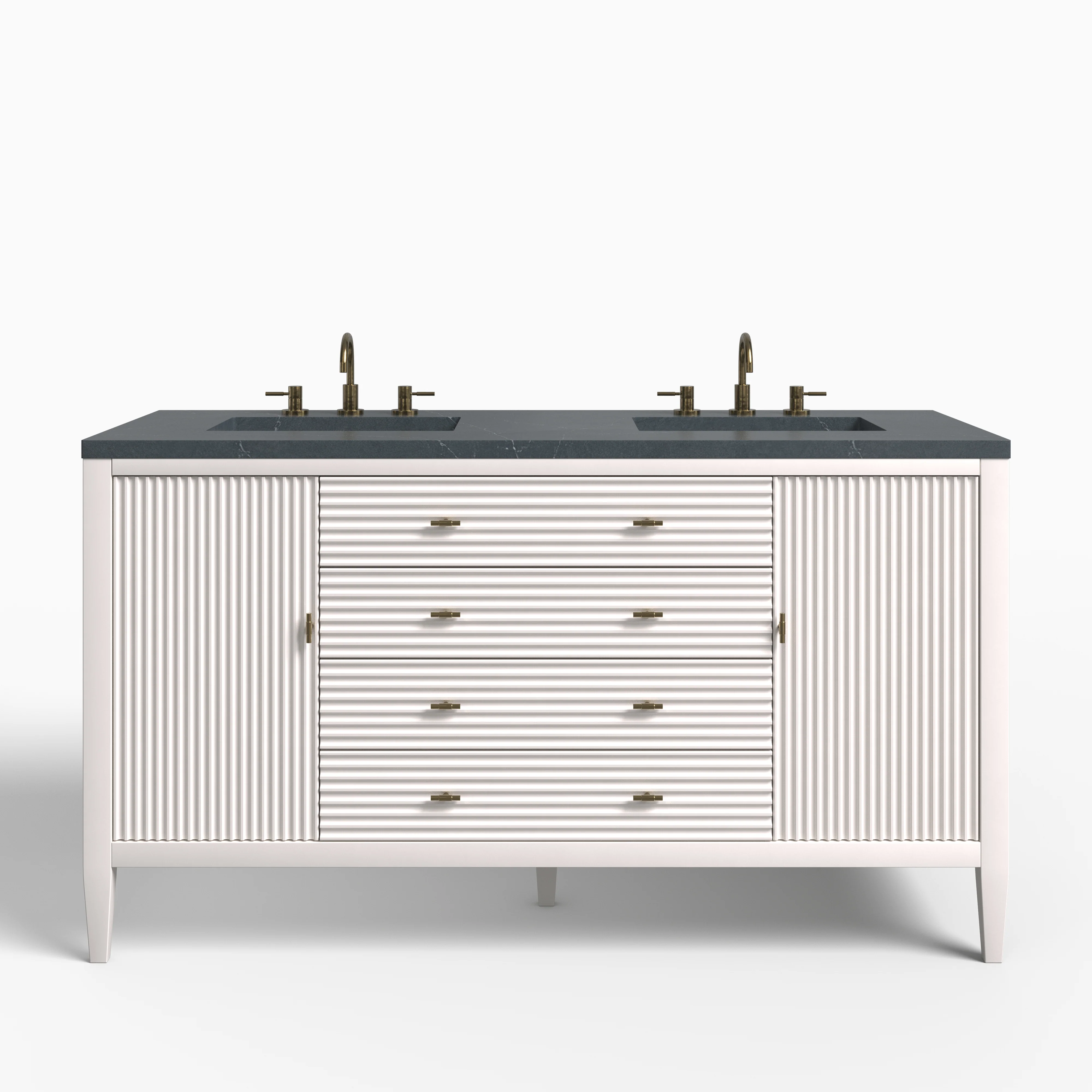 Sasha 60" Double Vanity in Bright White with 3 cm Charcoal Soapstone Quartz Top