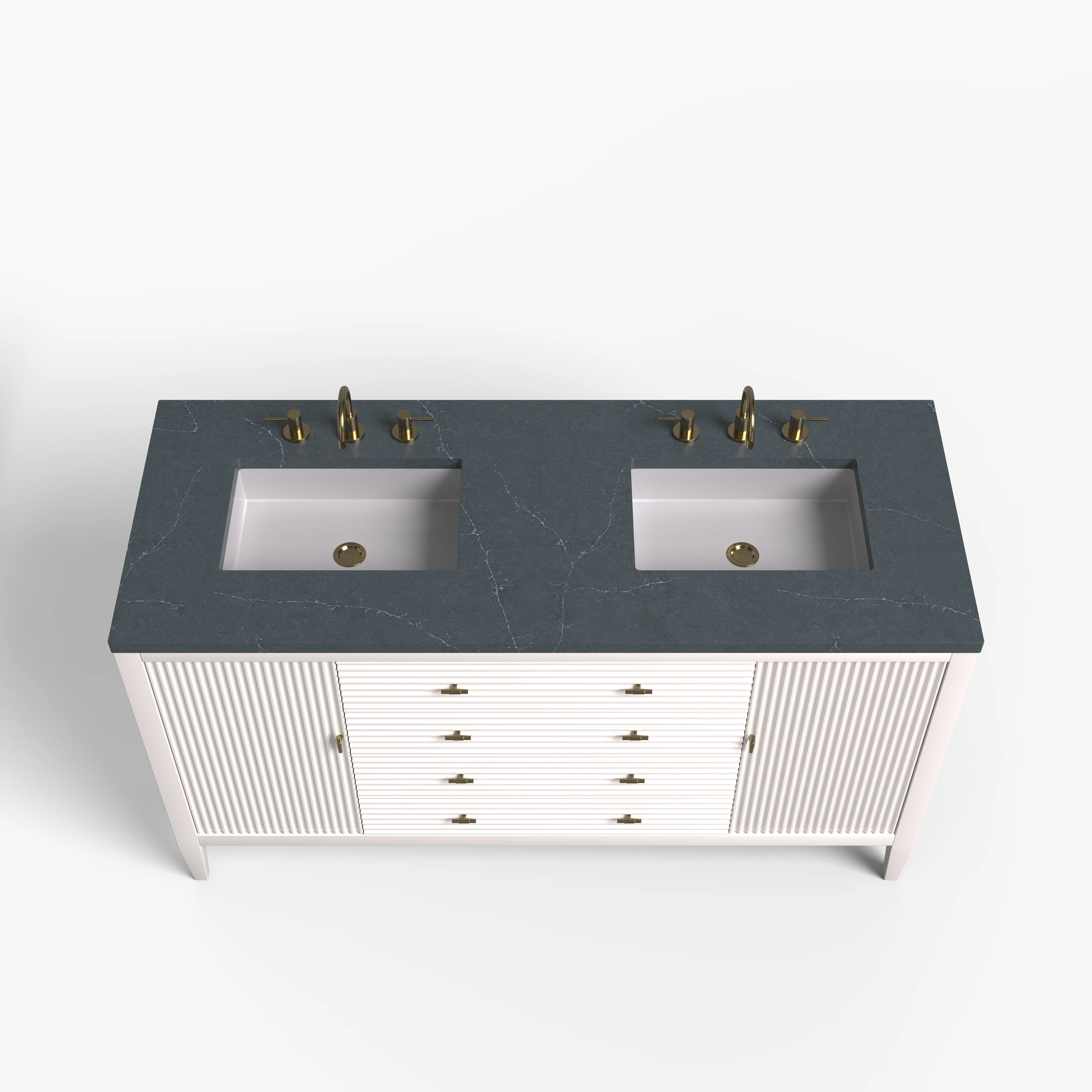 Sasha 60" Double Vanity in Bright White with 3 cm Charcoal Soapstone Quartz Top - Image 3