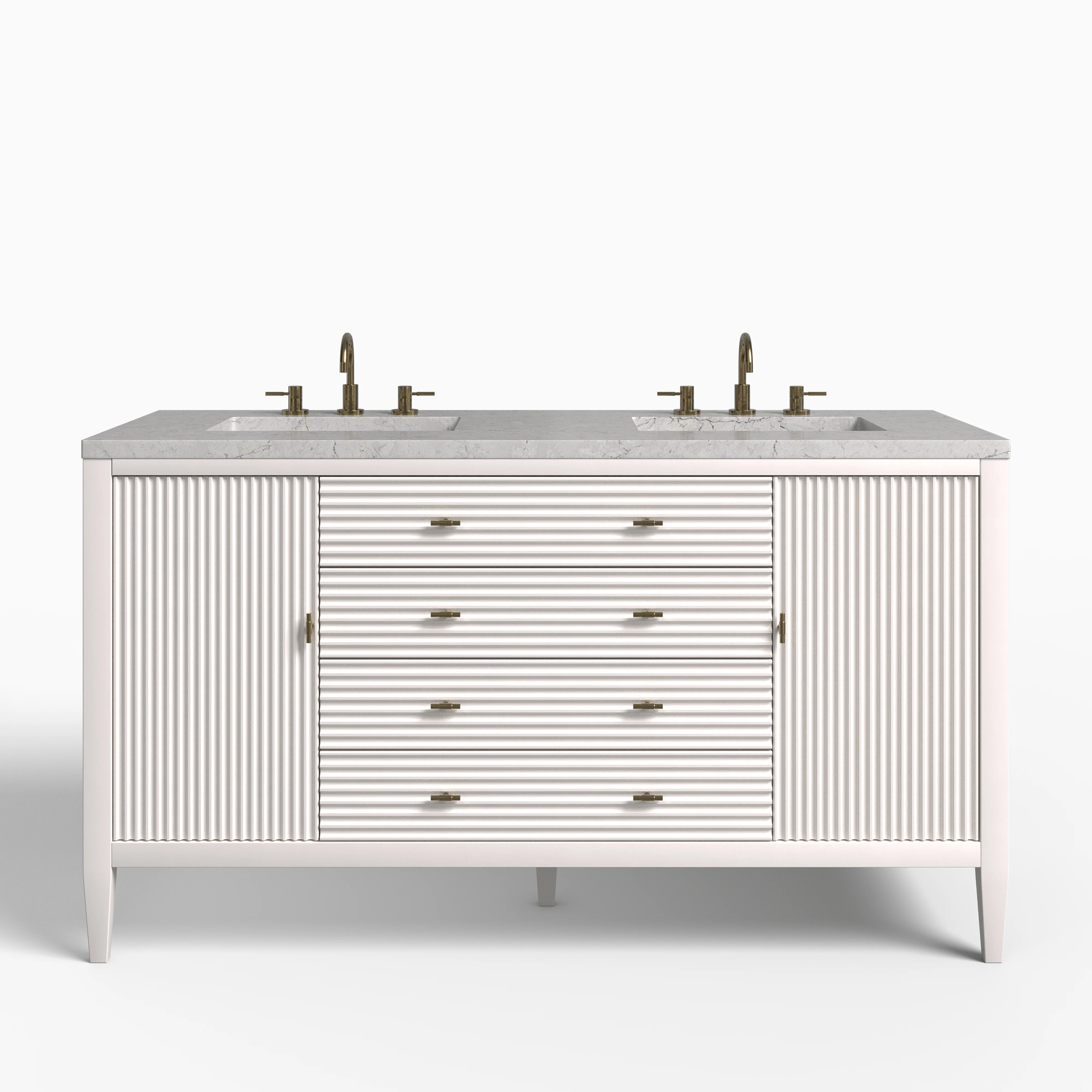 Sasha 60" Double Vanity in Bright White with 3 cm Eternal Jasmine Pearl Quartz Top