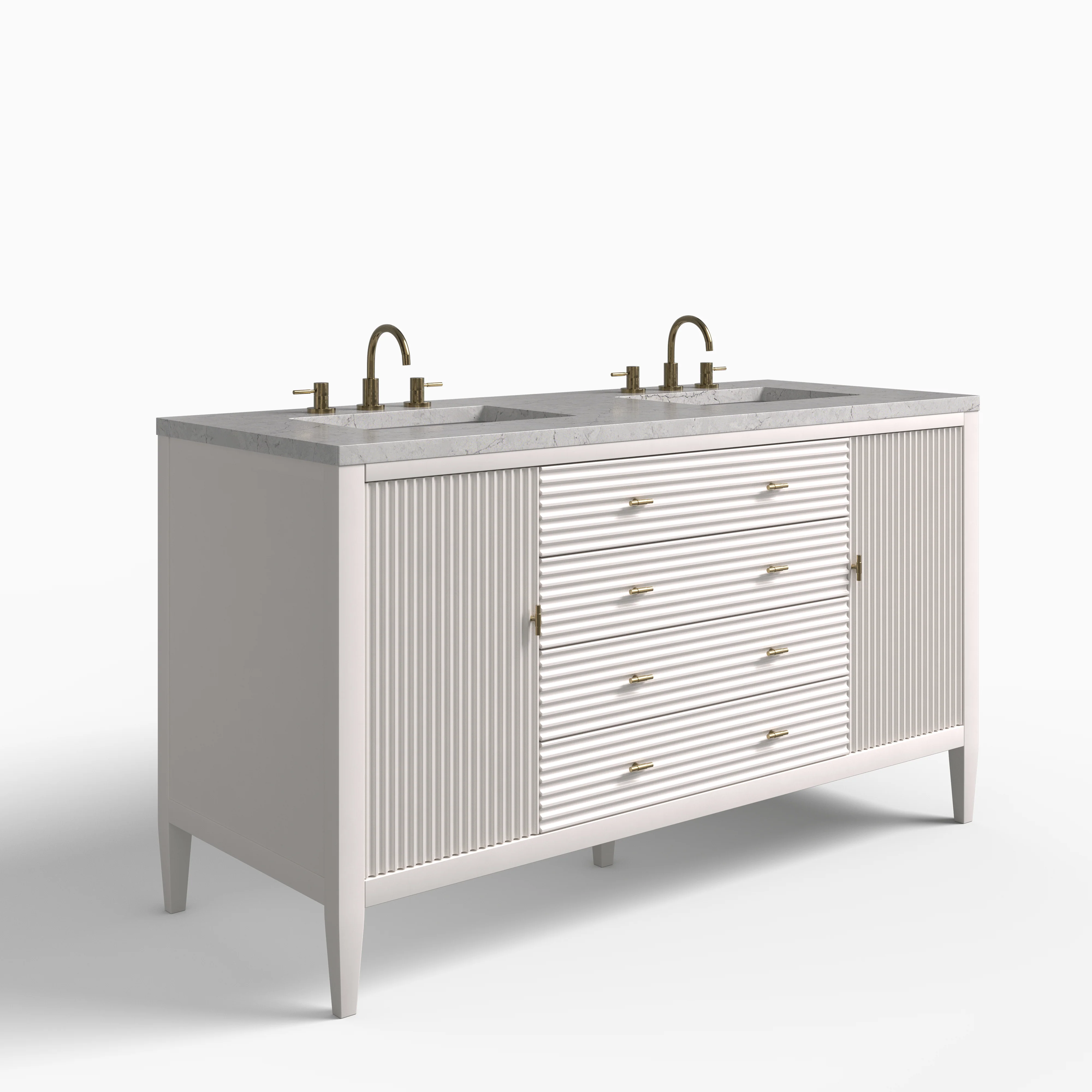 Sasha 60" Double Vanity in Bright White with 3 cm Eternal Jasmine Pearl Quartz Top - Image 2