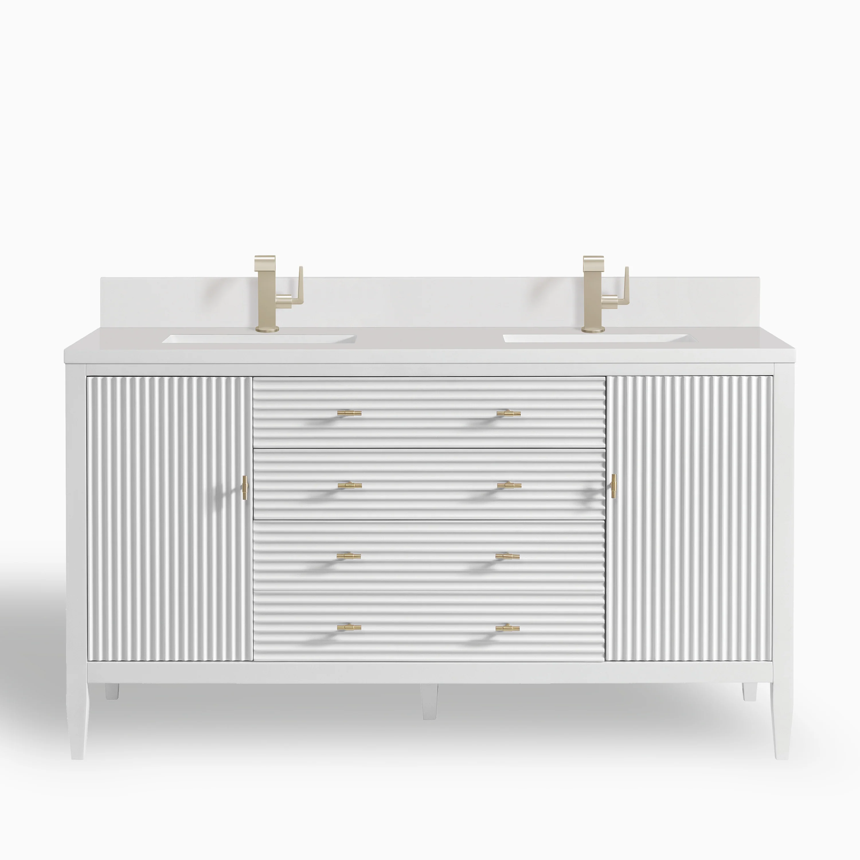 Sasha 60" Double Vanity in Bright White with Single Hole 3 cm White Zeus Quartz Top & Backsplash