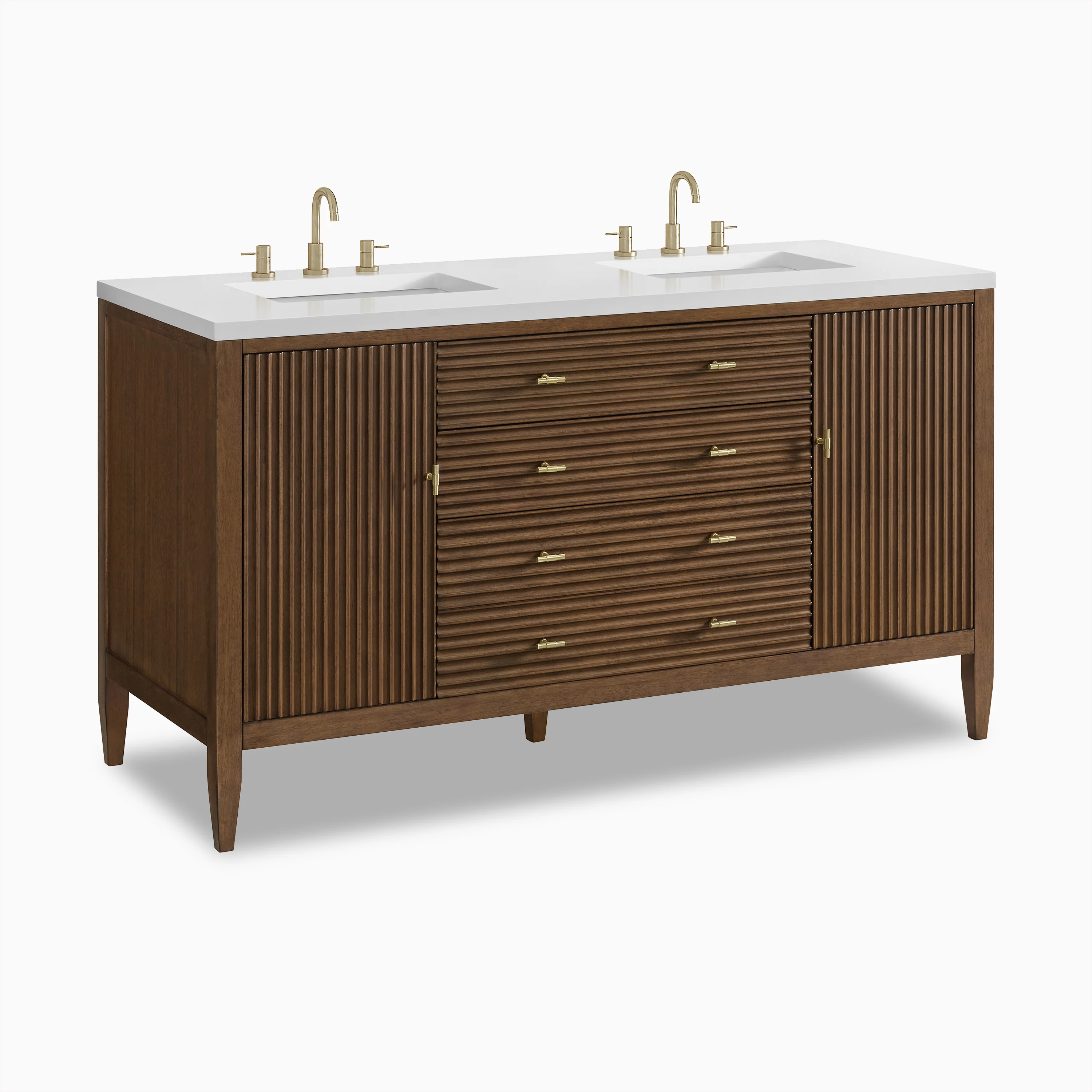 Sasha 60" Double Vanity in Mid Century Walnut with 3 cm White Zeus Quartz Top - Image 3