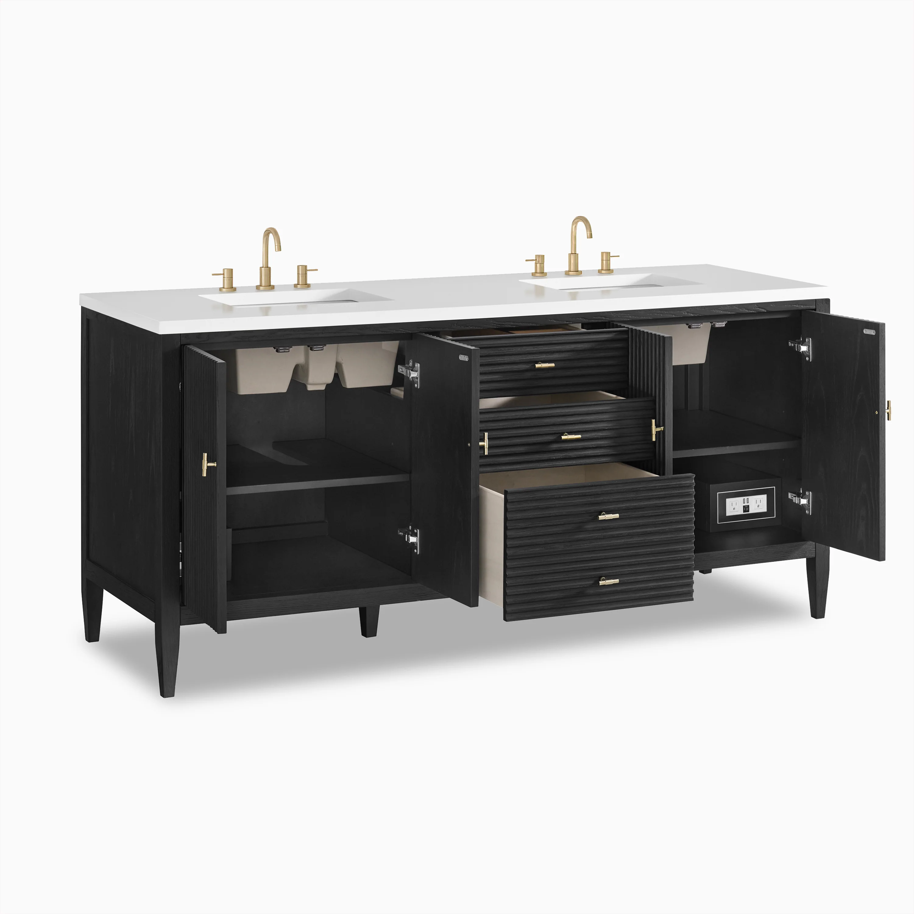 Sasha 72" Double Vanity in Carbon Oak with 3 cm White Zeus Quartz Top - Image 4