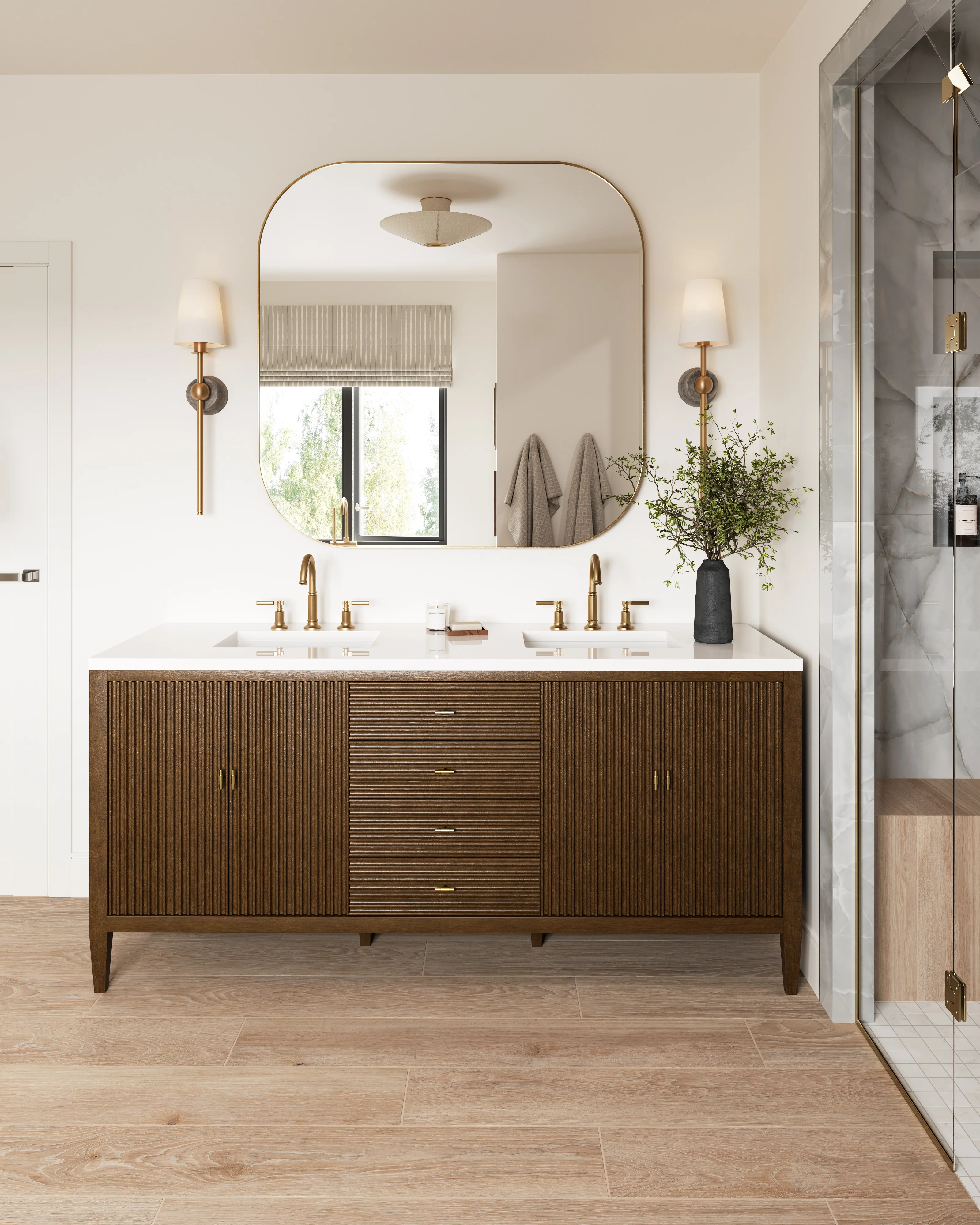 Sasha 72" Double Vanity in Mid Century Walnut with 3 cm White Zeus Quartz Top - Image 2