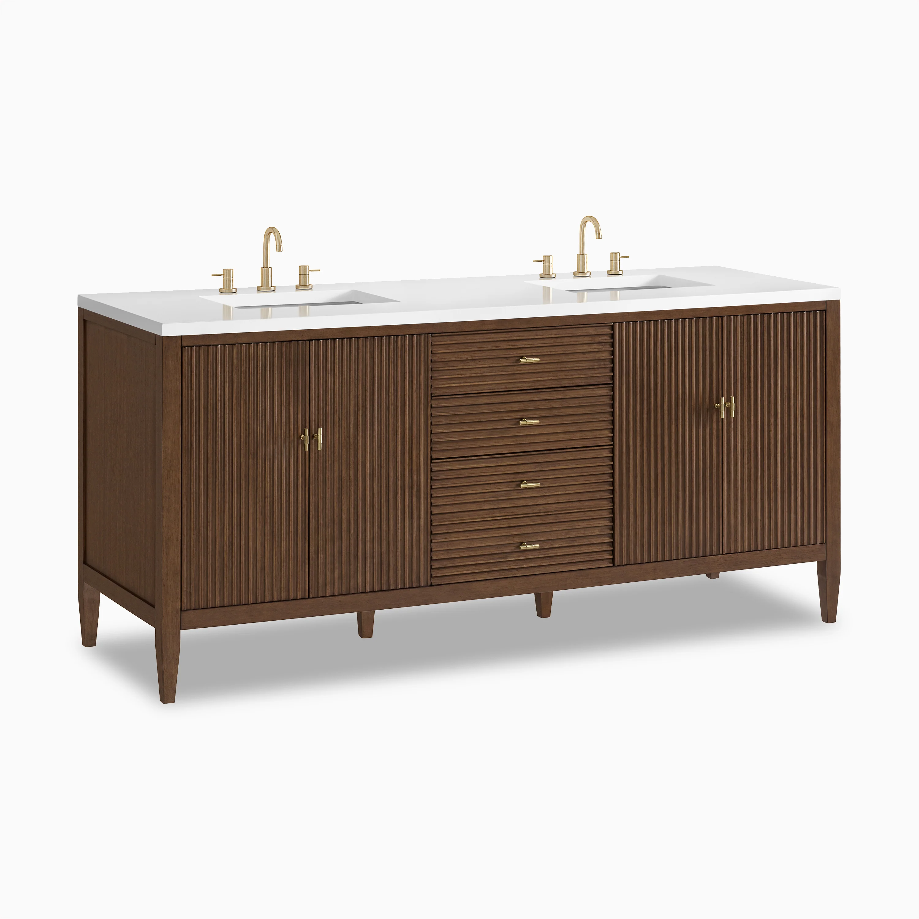 Sasha 72" Double Vanity in Mid Century Walnut with 3 cm White Zeus Quartz Top - Image 3
