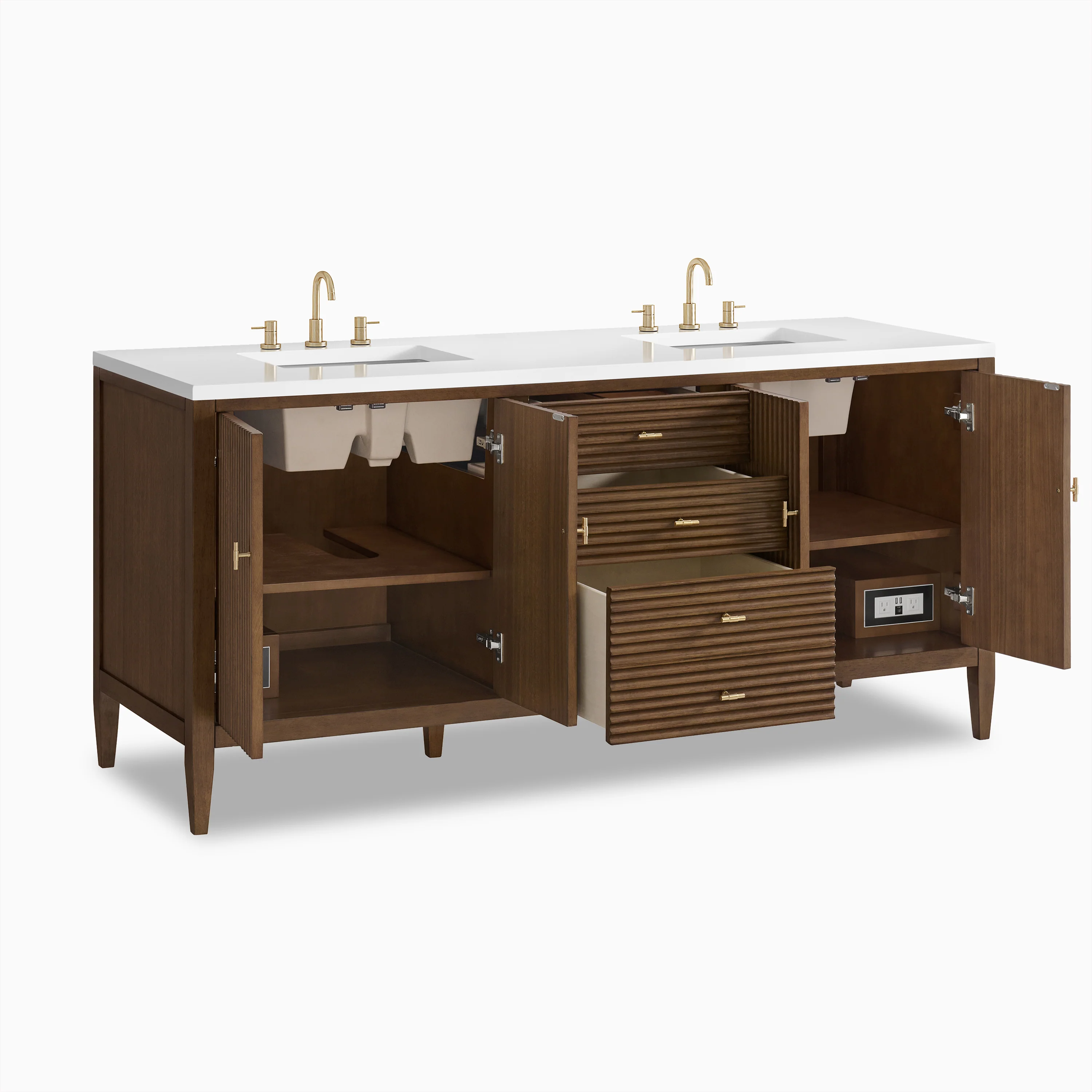 Sasha 72" Double Vanity in Mid Century Walnut with 3 cm White Zeus Quartz Top - Image 4