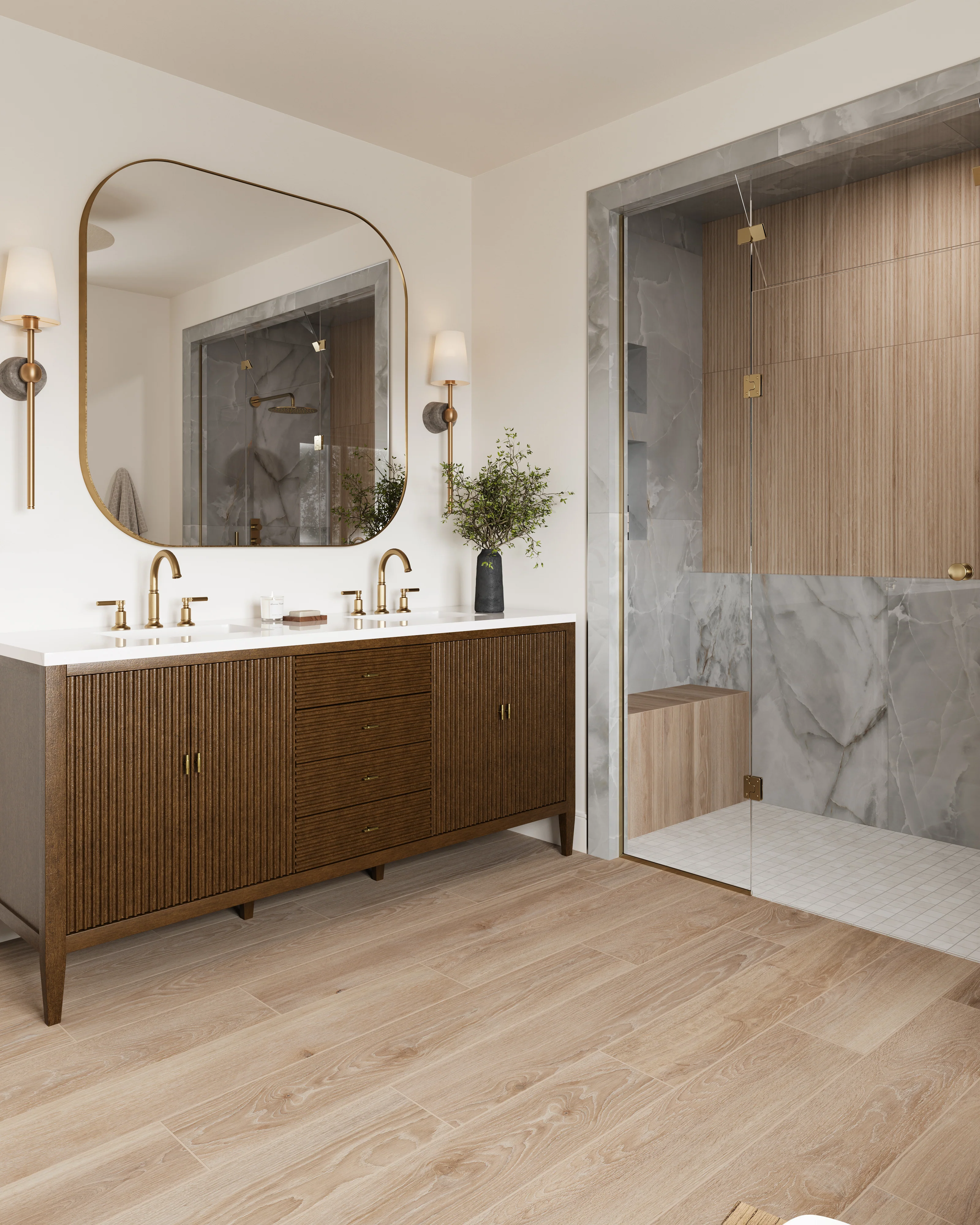Sasha 72" Double Vanity in Mid Century Walnut with 3 cm White Zeus Quartz Top - Image 8