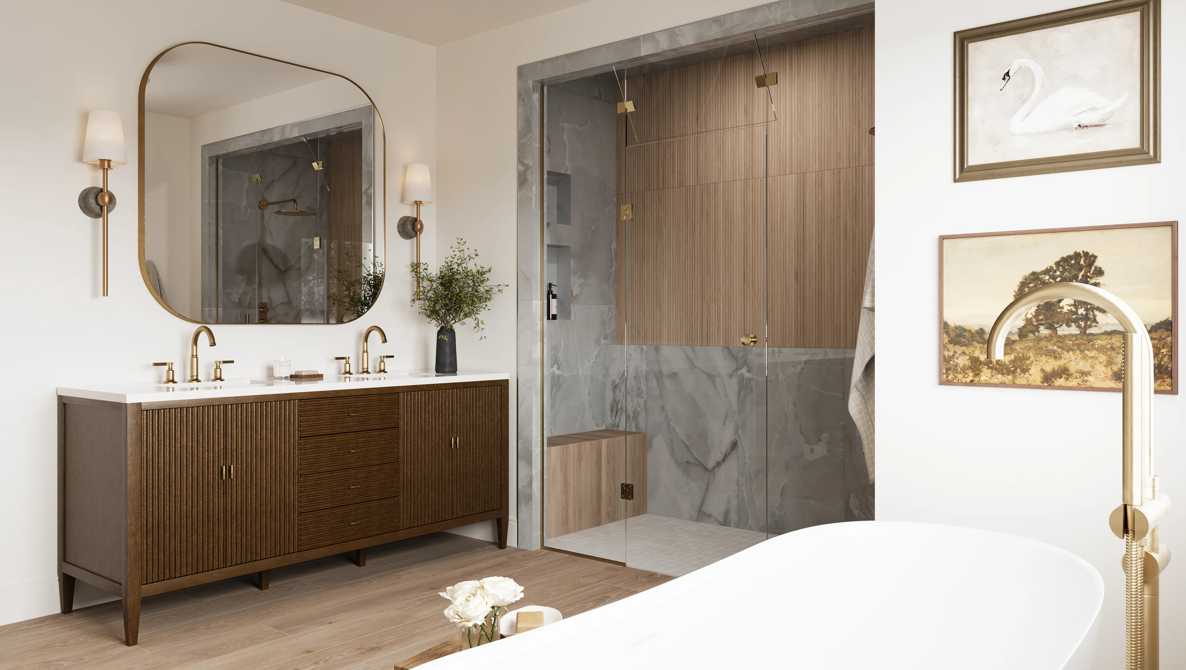 Sasha 72" Double Vanity in Mid Century Walnut with 3 cm White Zeus Quartz Top - Image 9