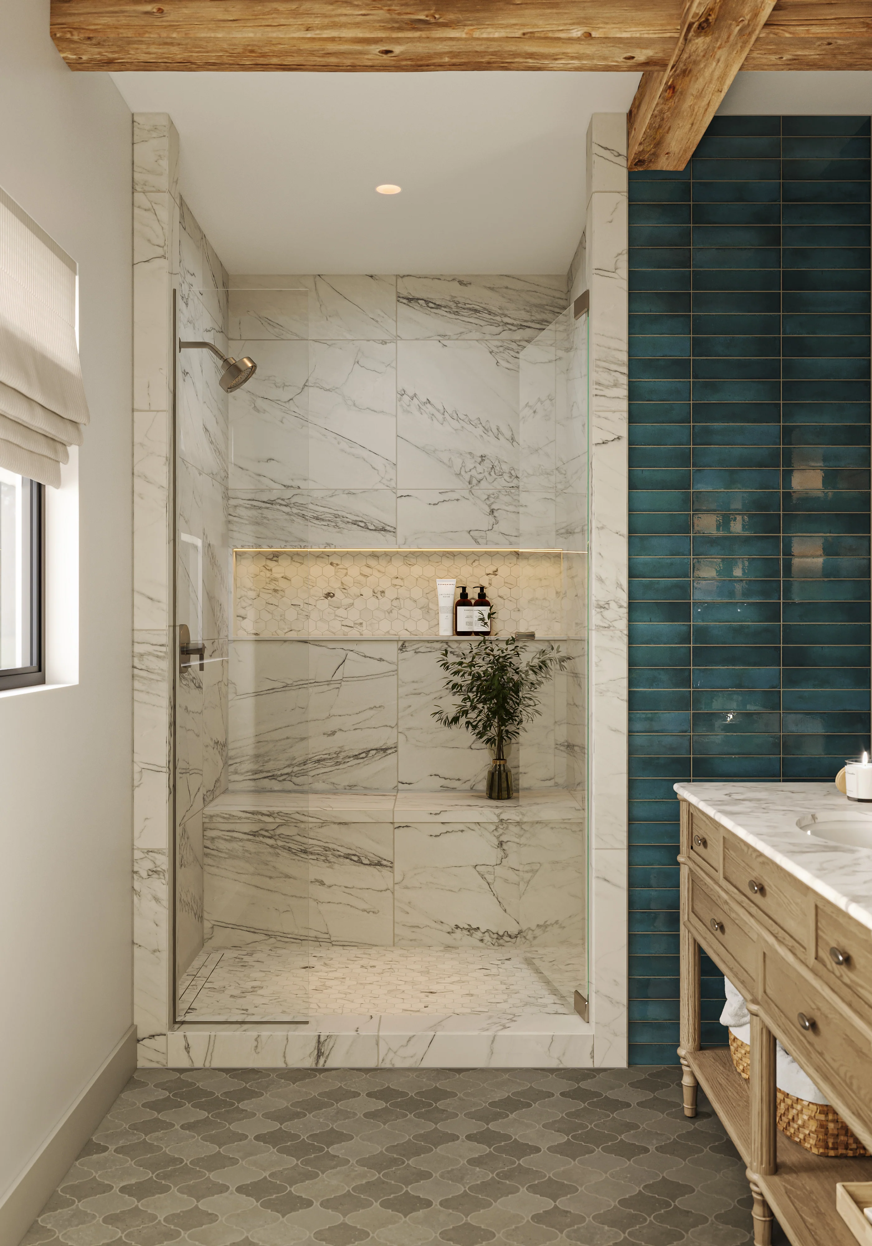 Shea 12x14.5 Matte Porcelain Arabesque Mosaic Tile in Cool Blend - Image 7