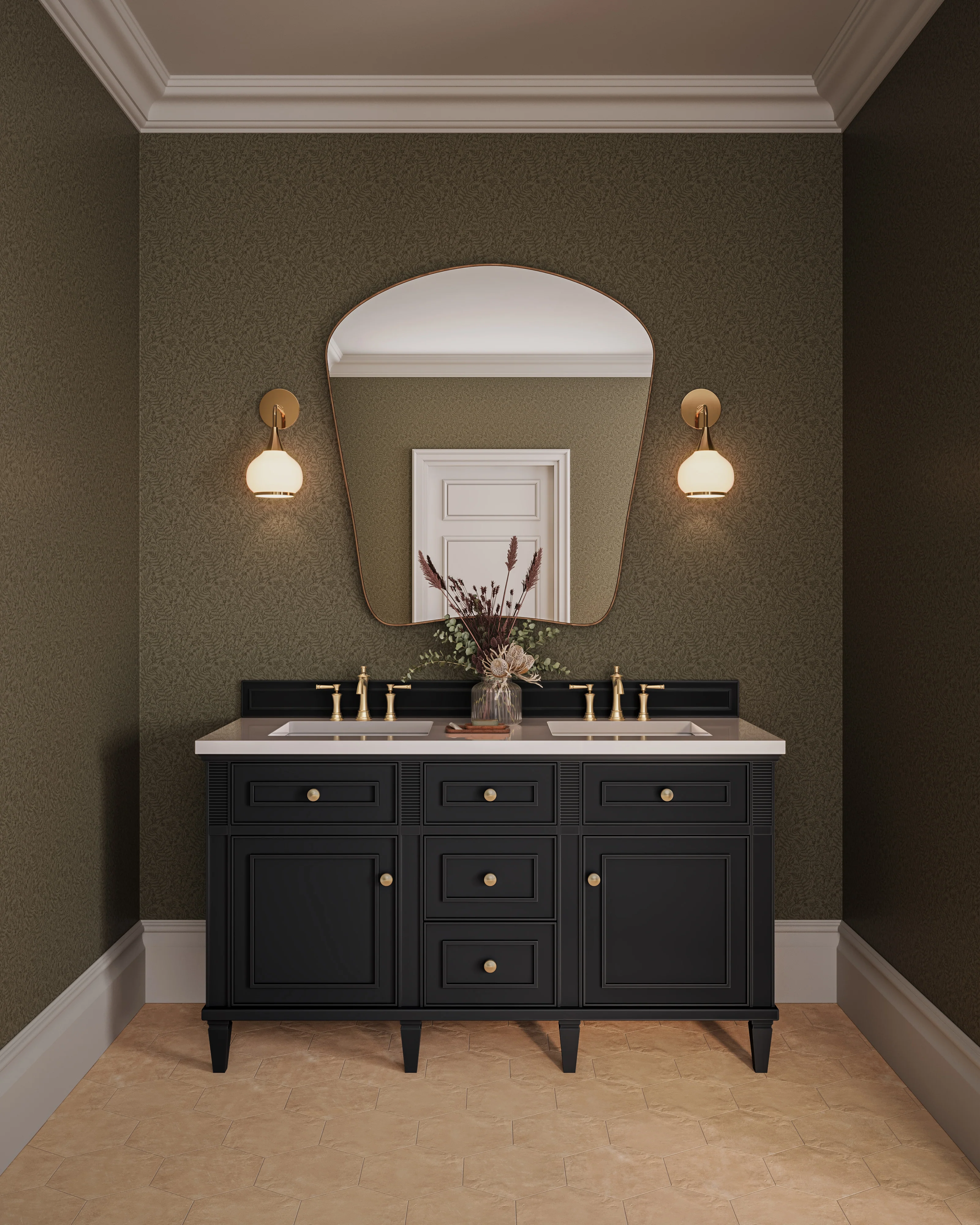 Strafford Wallpaper in Olive Night II, 52" x 132" - Image 4