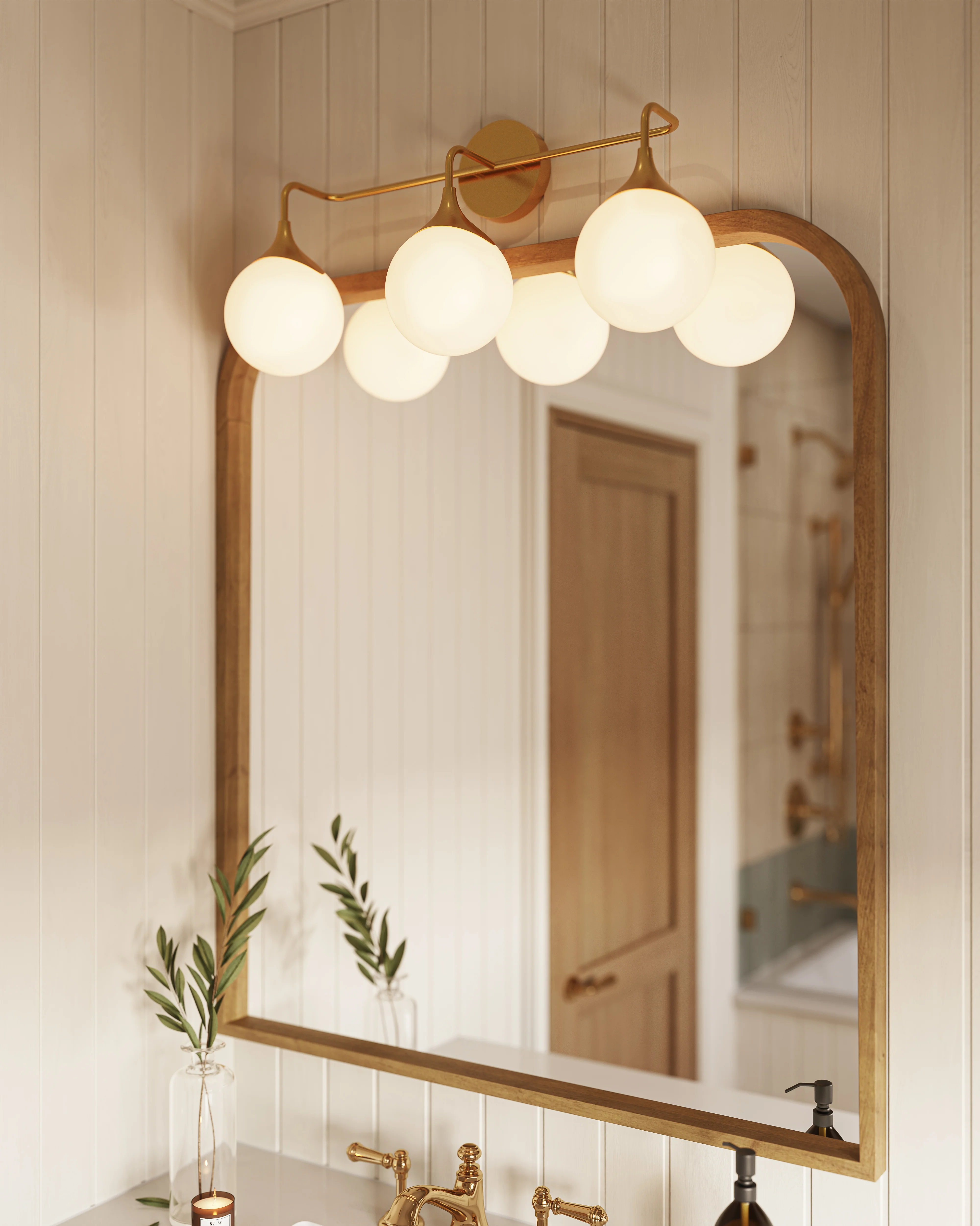Sylvia 25" 3 Lights Vanity Light in Aged Gold/Opal Matte Glass - Image 2
