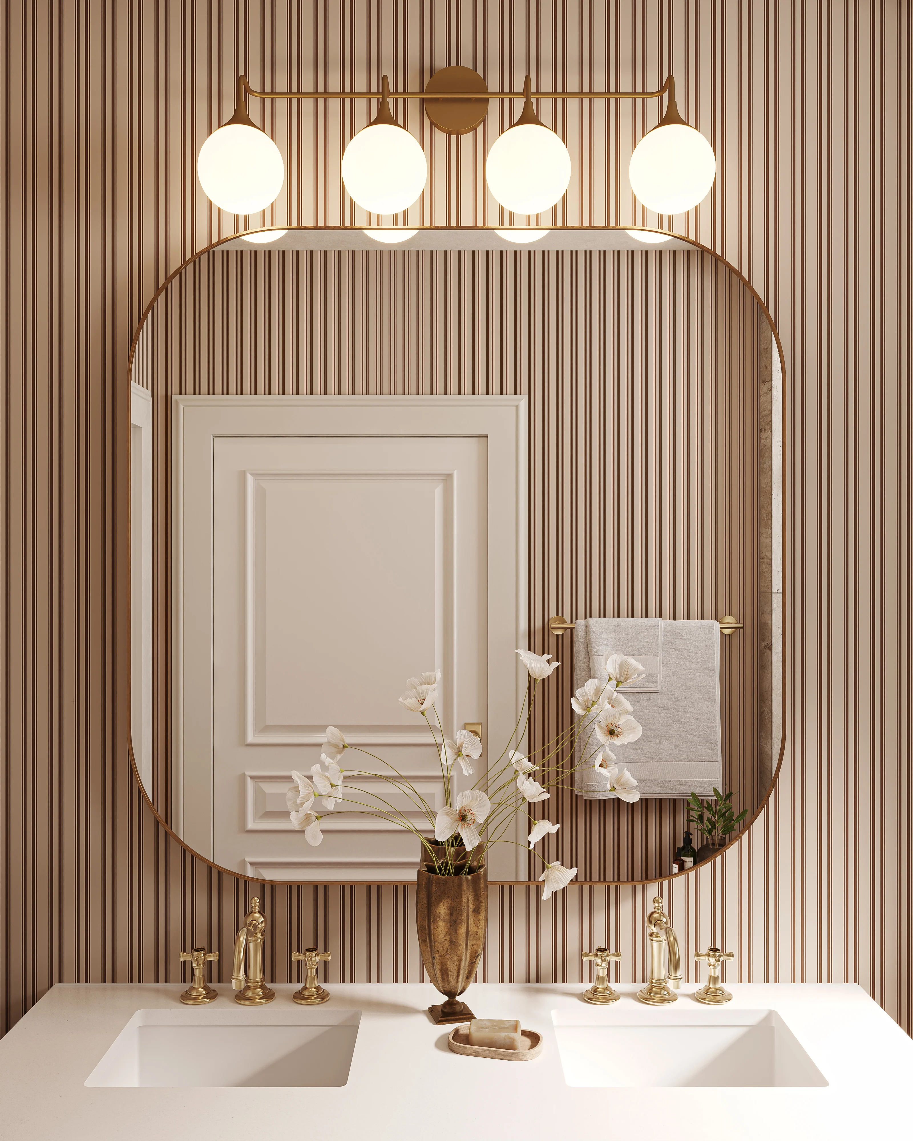 Sylvia 35" 4 Lights Vanity Light in Aged Gold/Opal Matte Glass - Image 2