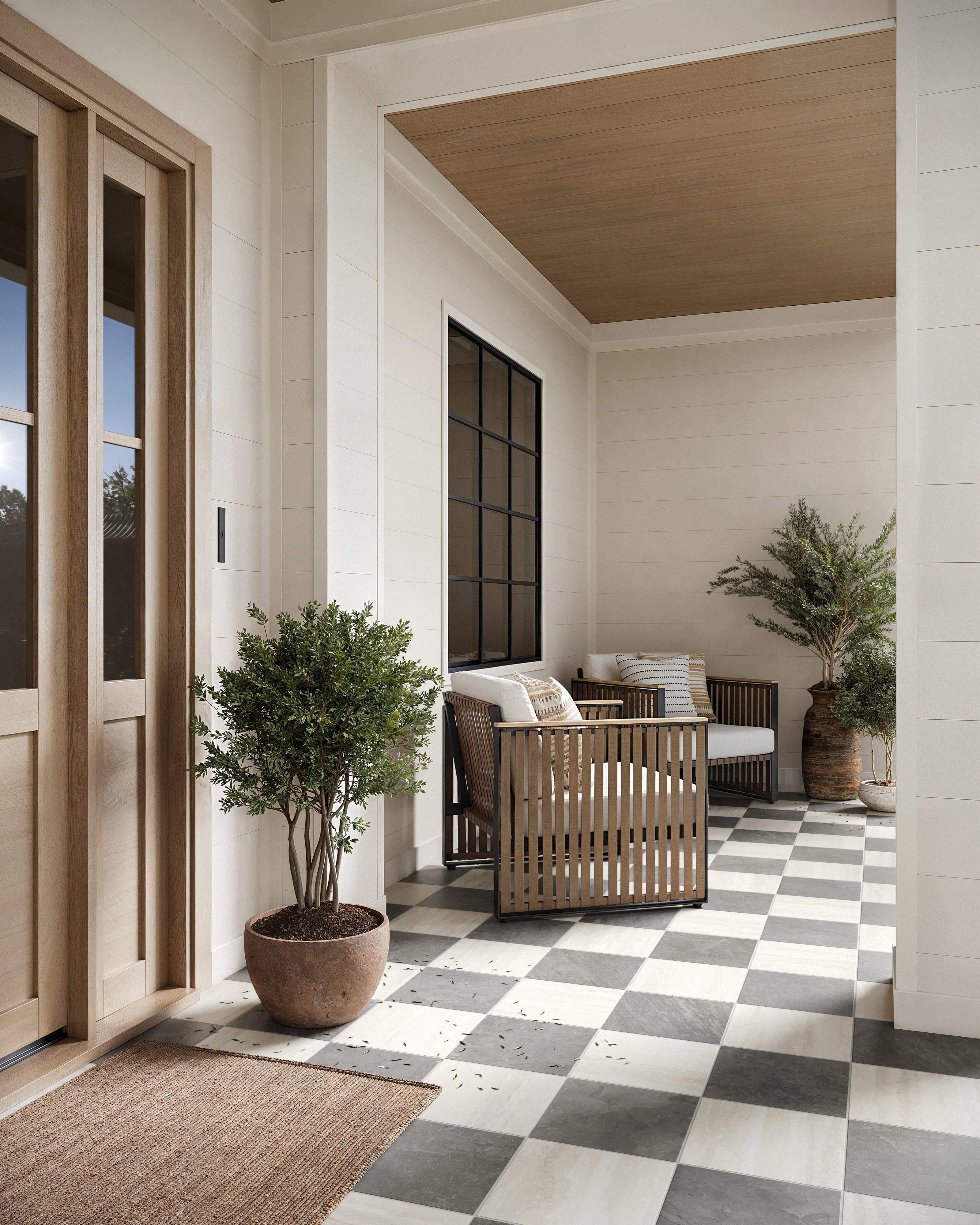 Wren 12x12 Checkerboard Grip 2cm Porcelain Paver Tile in Charcoal & Oat - Image 10